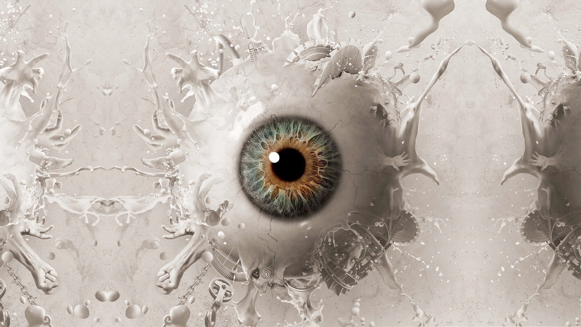 Surreal digital art of a human eye with abstract elements HD Wallpaper