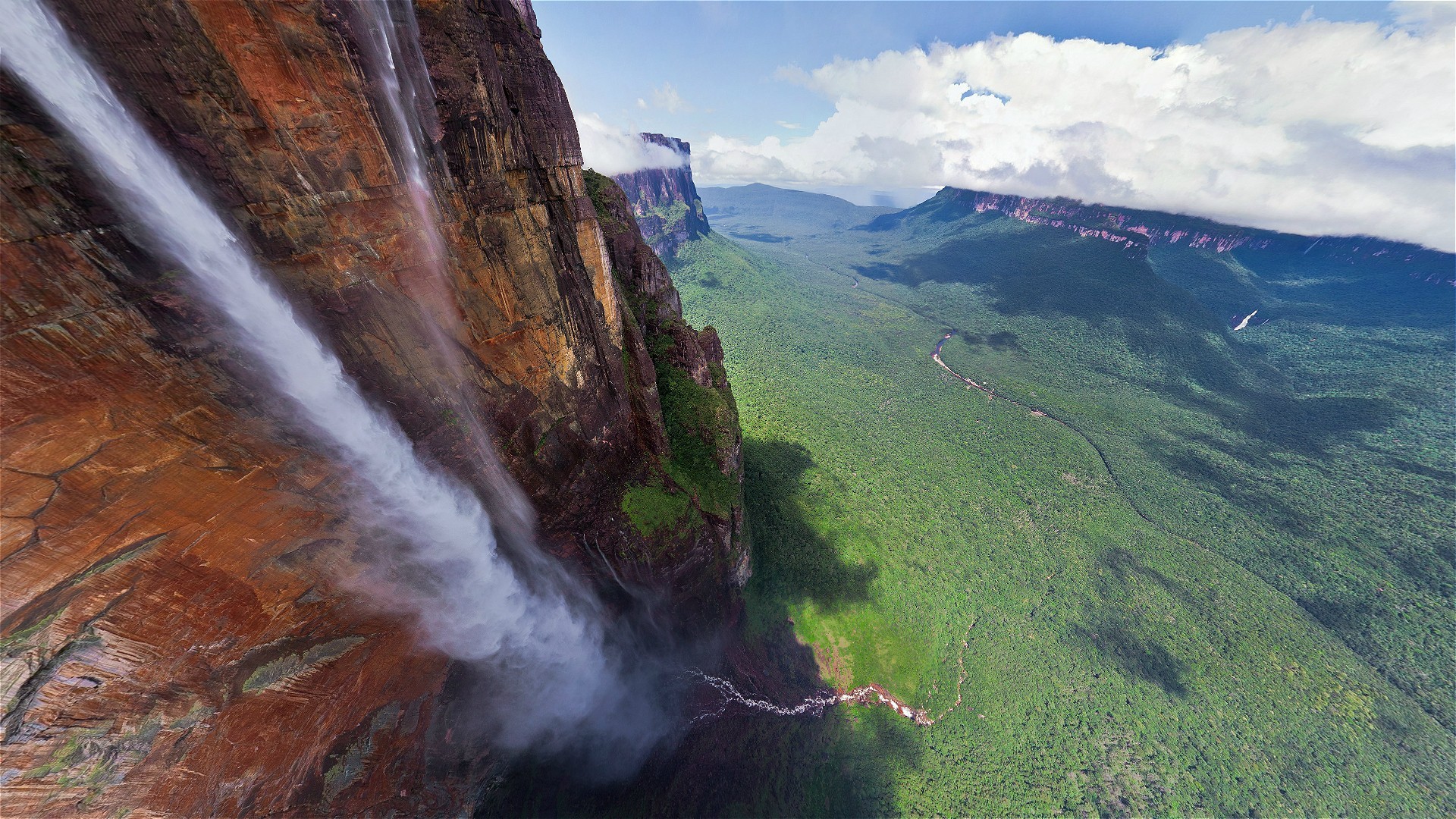 Angel Falls waterfall cascading down a cliff face HD Wallpaper