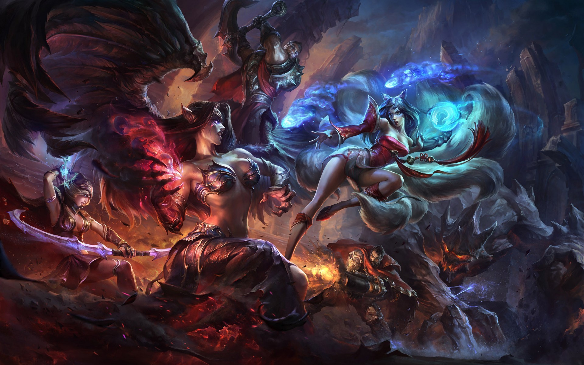 League of Legends characters in battle HD Wallpaper