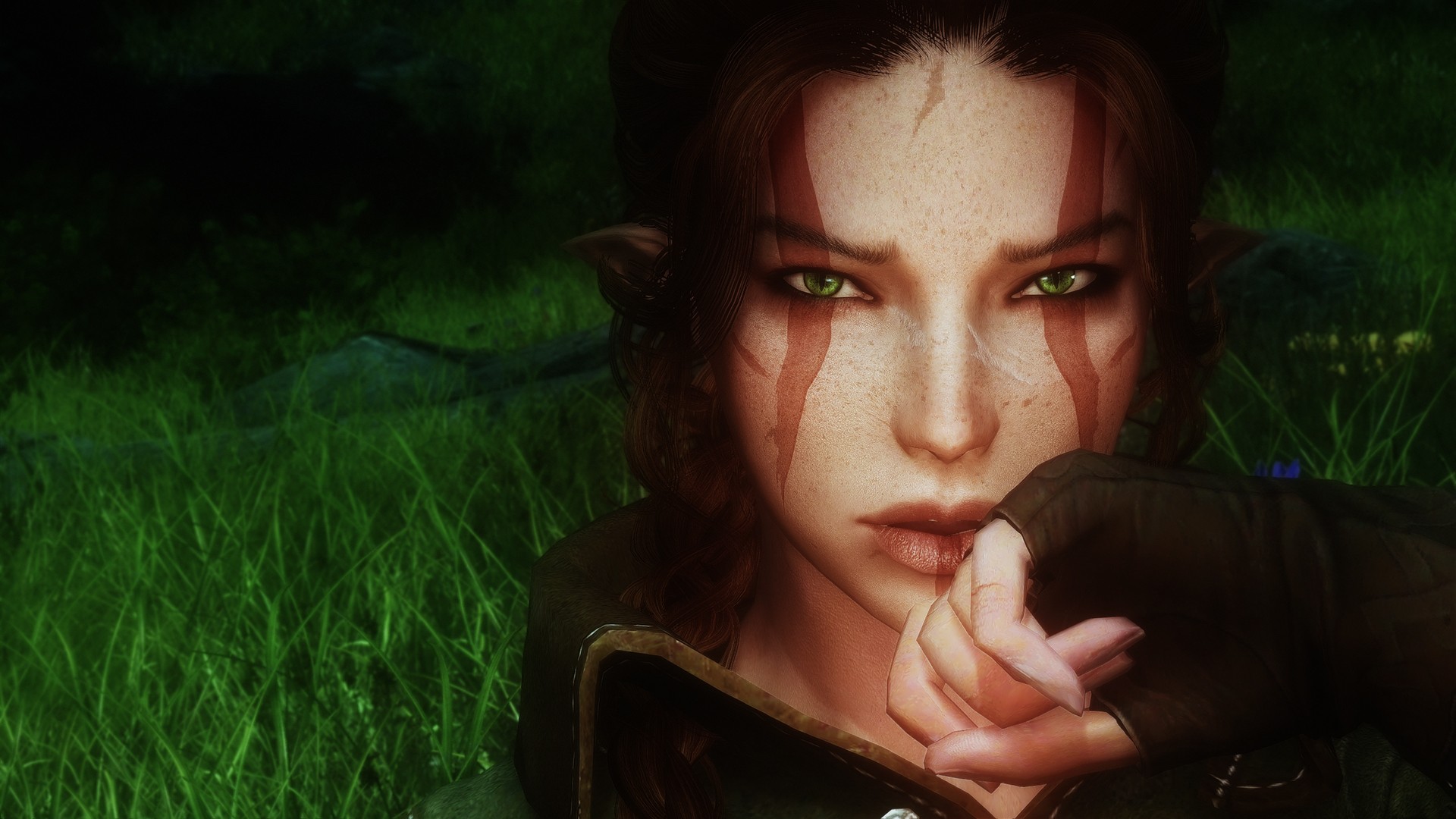 Elf woman with war paint in The Elder Scrolls V: Skyrim HD Wallpaper