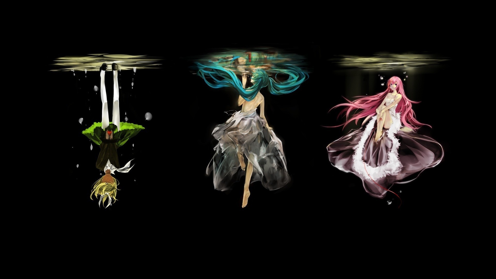 Vocaloid characters Hatsune Miku, Megurine Luka, Kagamine Rin underwater HD Wallpaper