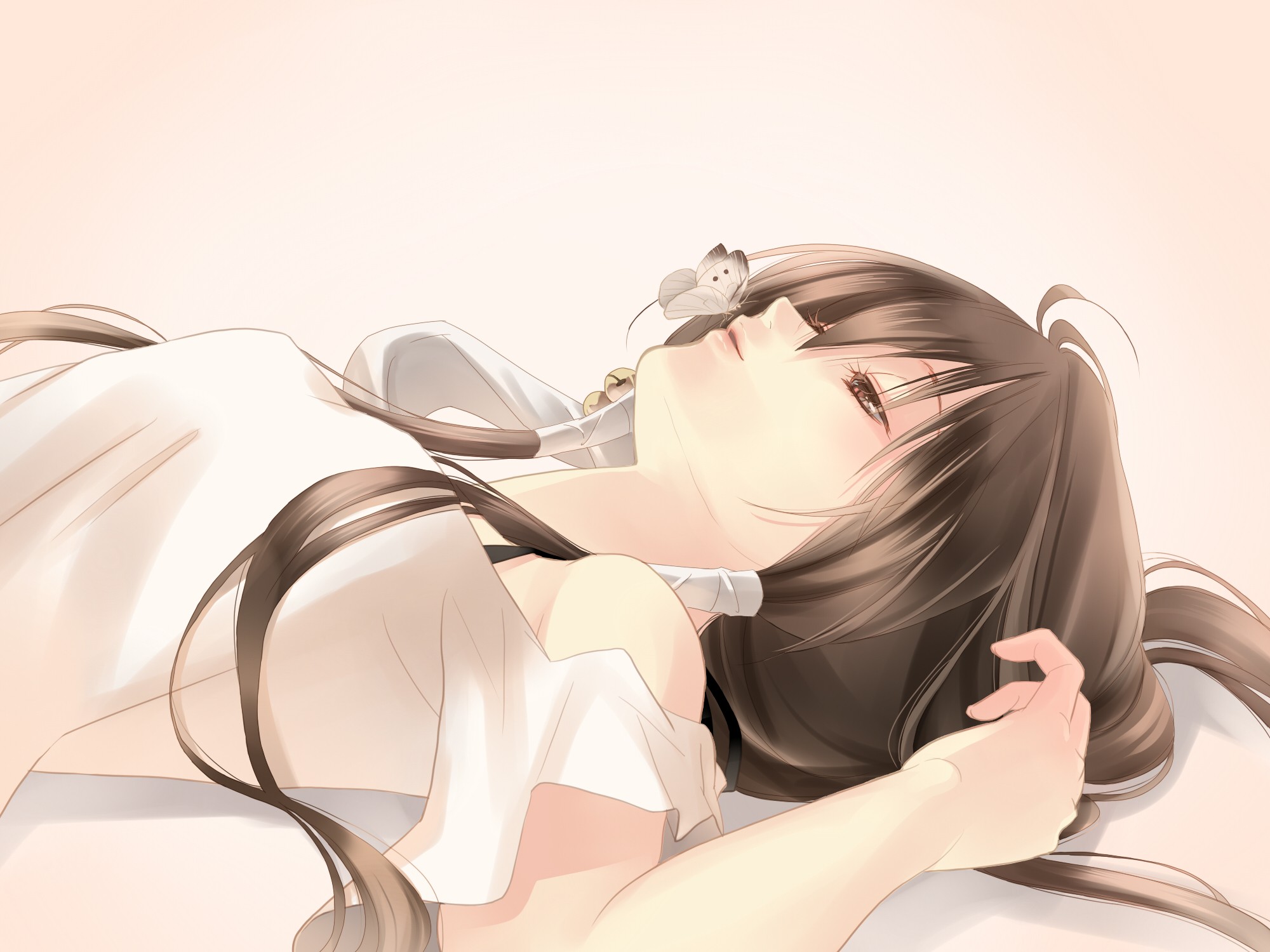 Anime girl with butterfly on her nose HD Wallpaper