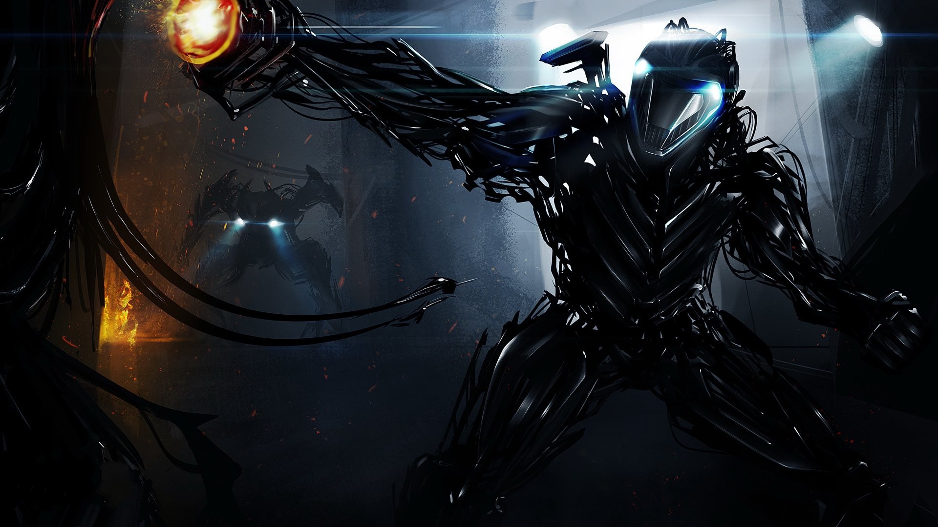 Robot in science fiction setting with glowing orb HD Wallpaper