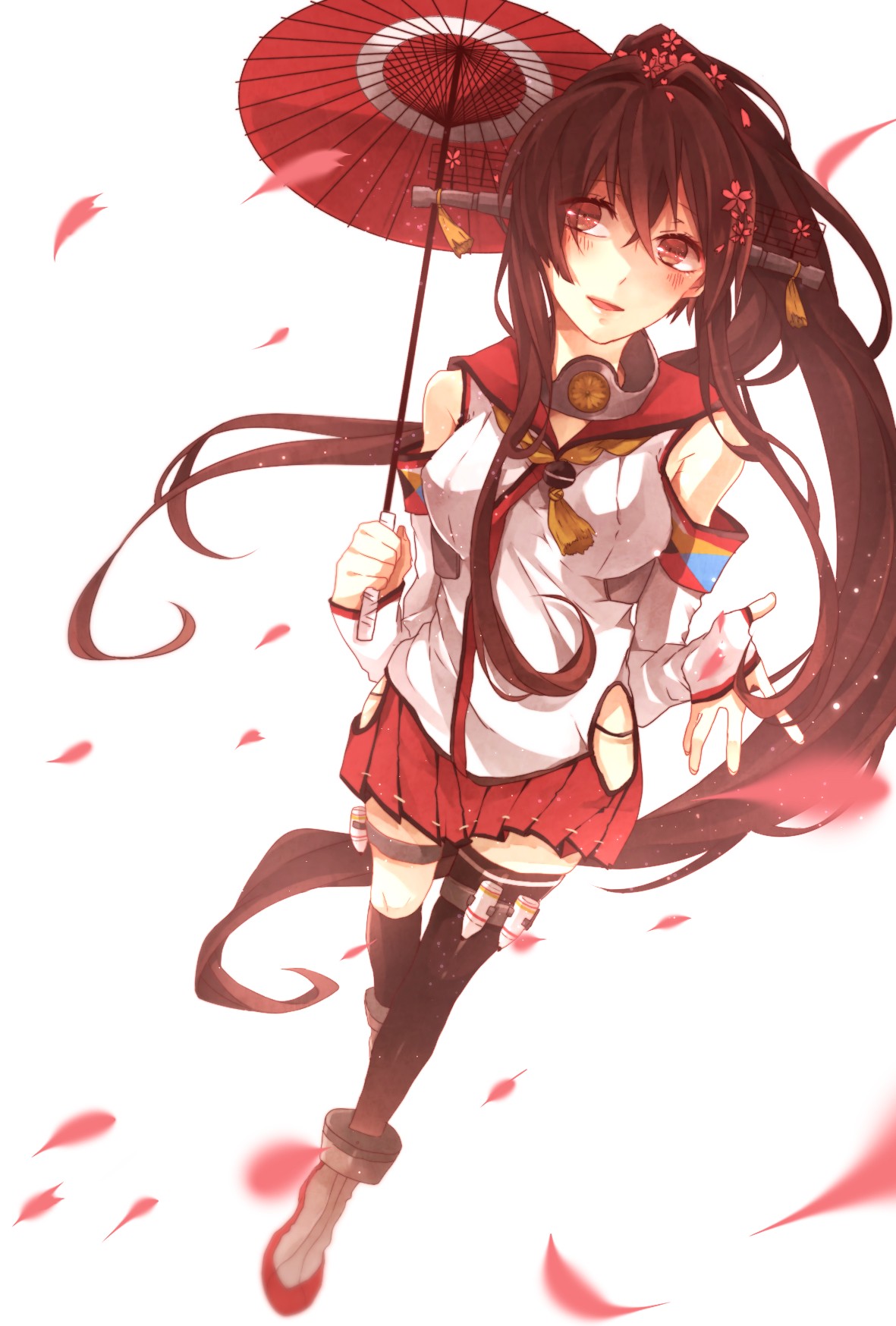 Yamato (Kantai Collection) holding a red umbrella HD Wallpaper