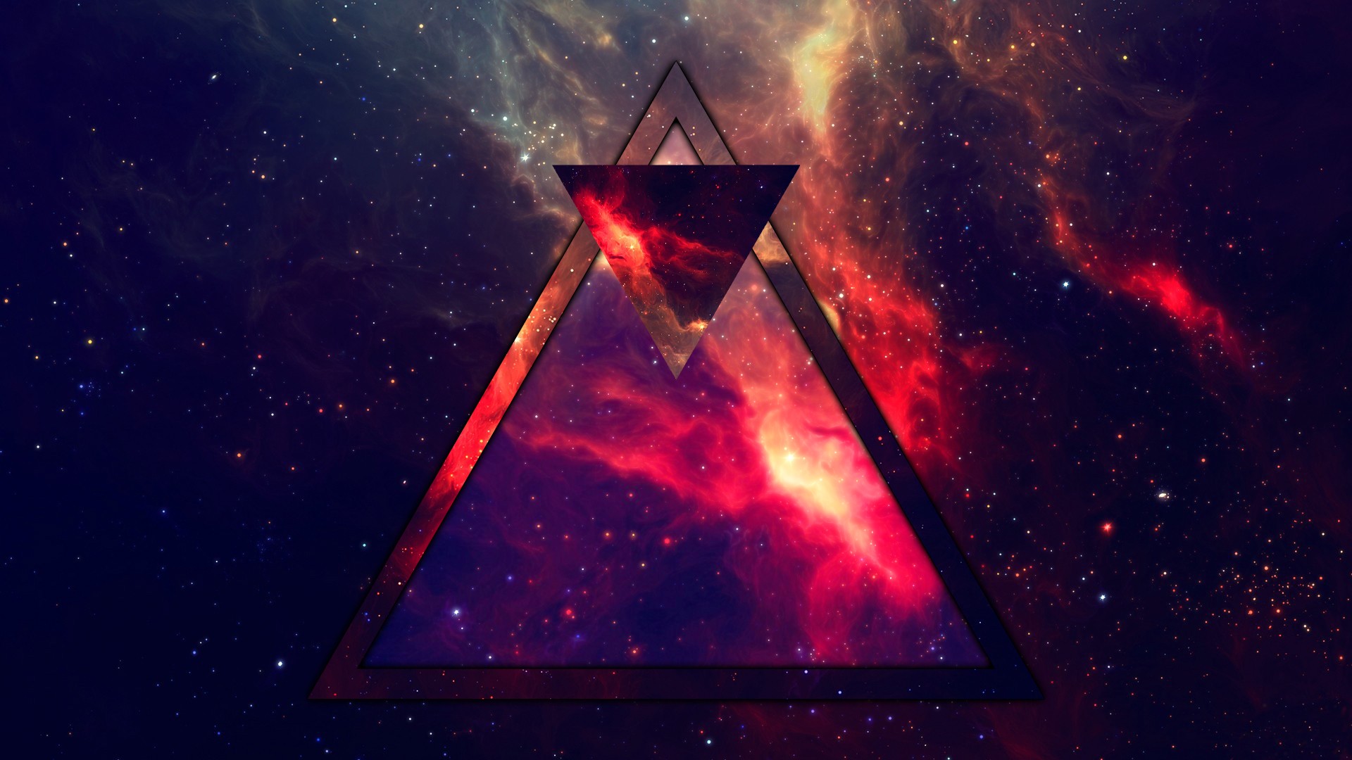 Abstract space nebula within geometric triangles HD Wallpaper