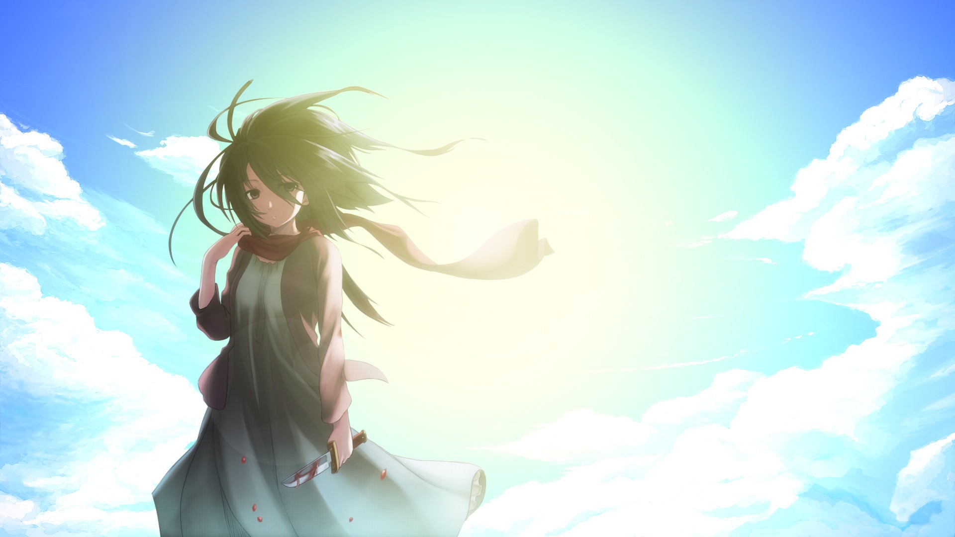 Mikasa Ackerman from Shingeki no Kyojin in the sky HD Wallpaper