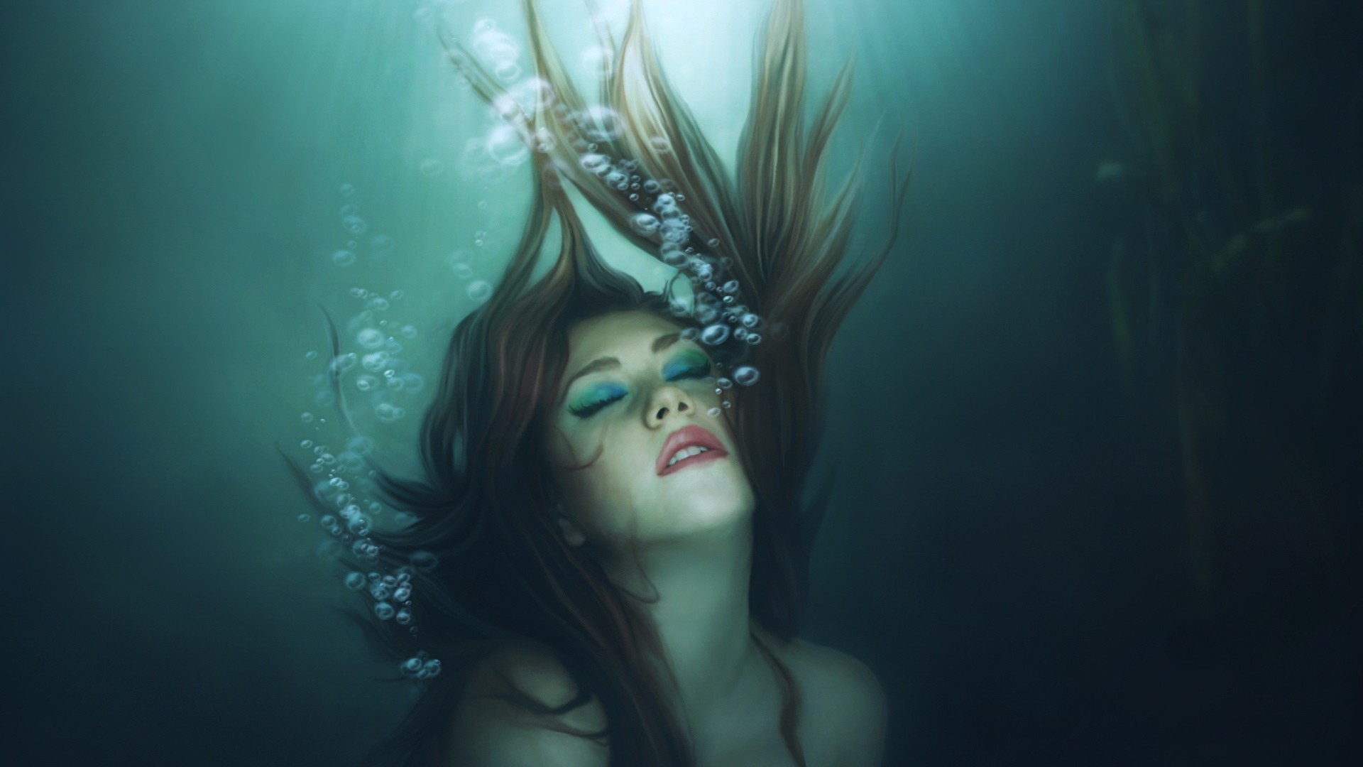 Woman underwater with bubbles HD Wallpaper