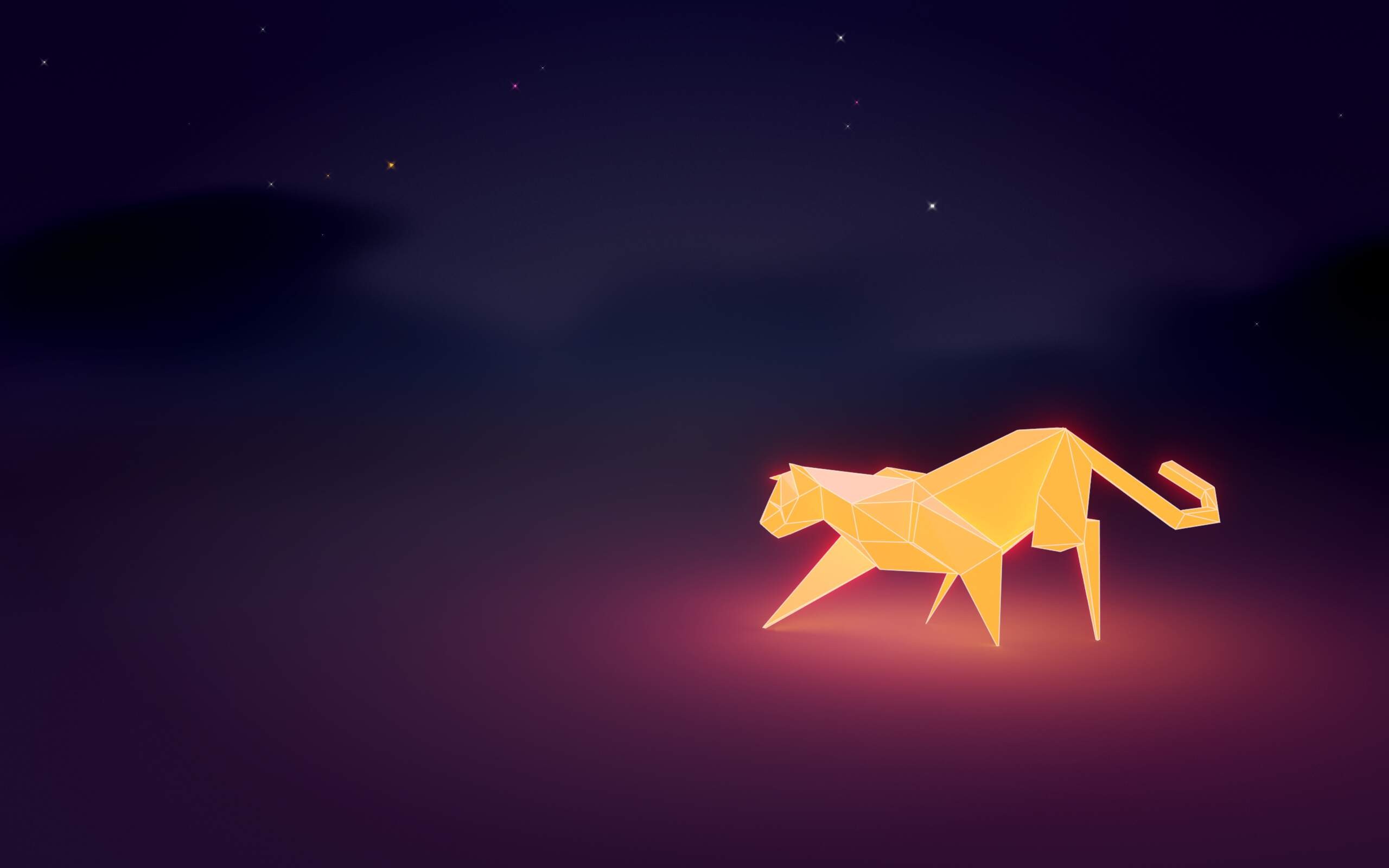 Low poly orange cat under a starry night sky HD Wallpaper