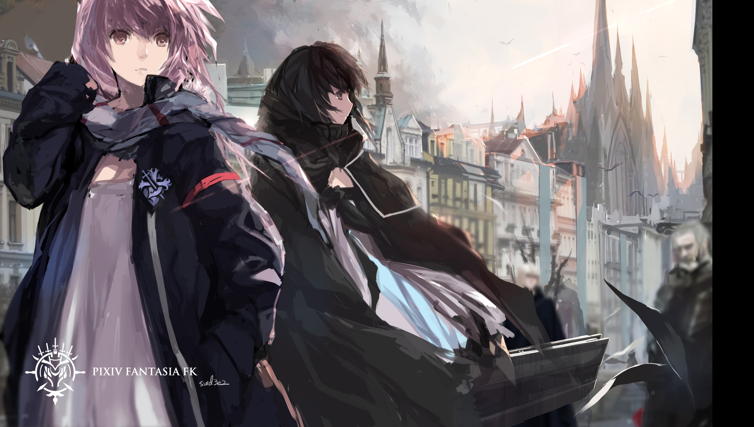 Pixiv Fantasia FK with Pink and Black Haired Characters HD Wallpaper