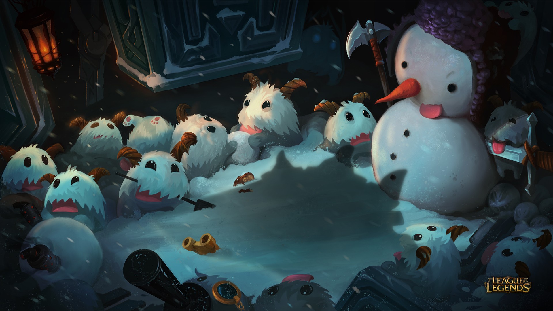 League of Legends Poros and Snowman in Snow HD Wallpaper