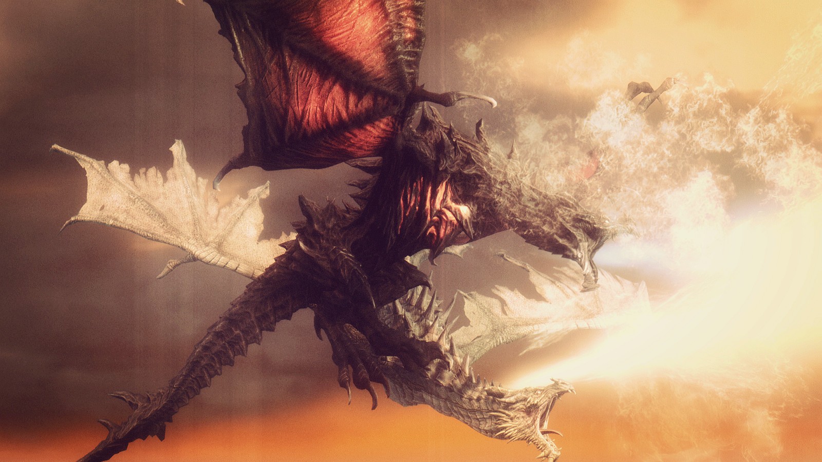 Dragons breathing fire in The Elder Scrolls V: Skyrim HD Wallpaper