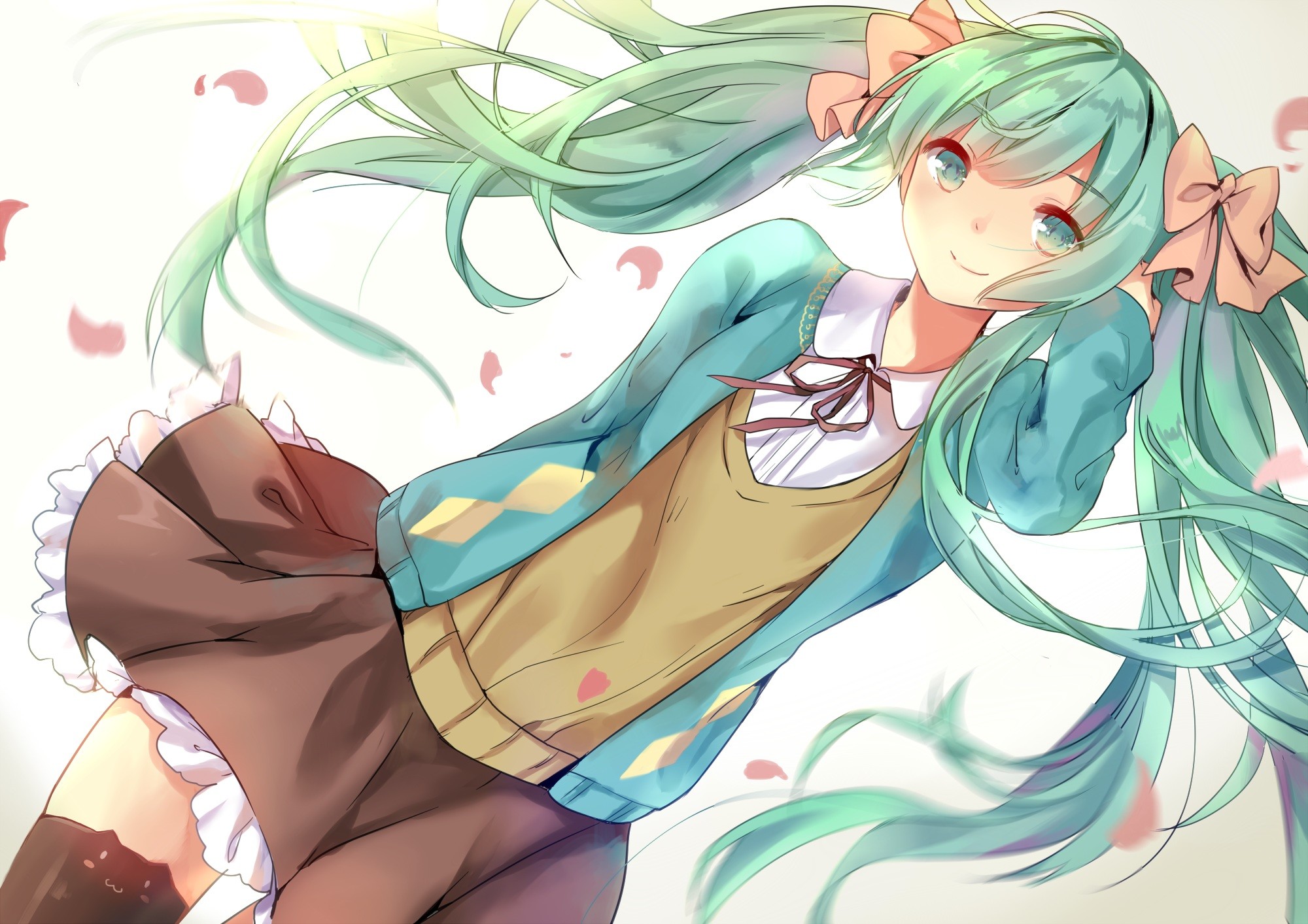 Hatsune Miku with Twintails and Skirt HD Wallpaper