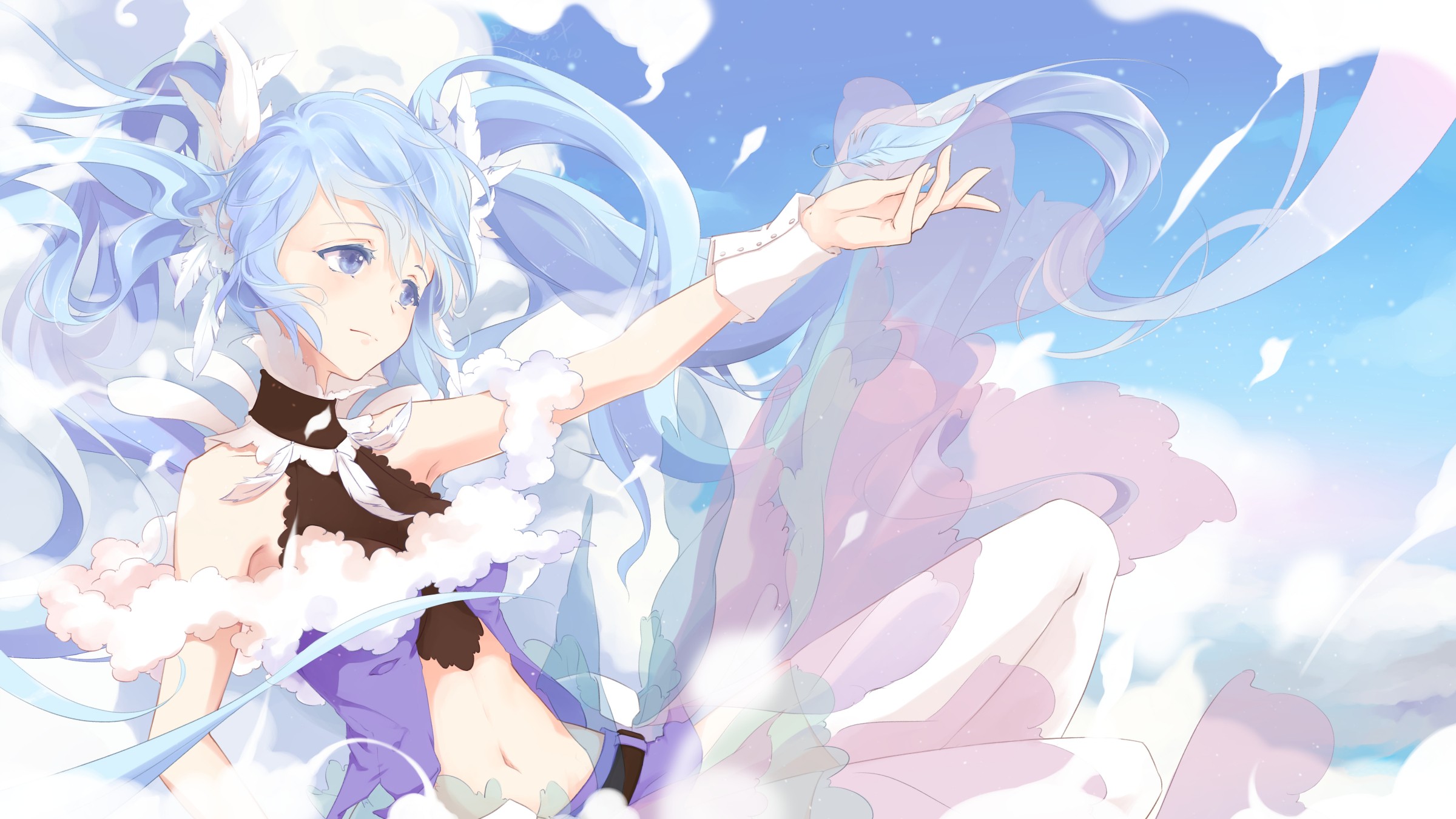 Hatsune Miku in the clouds HD Wallpaper