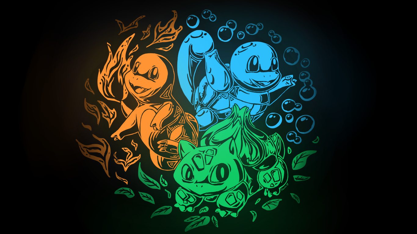 Pokemon Charmander, Squirtle, and Bulbasaur elemental art HD Wallpaper