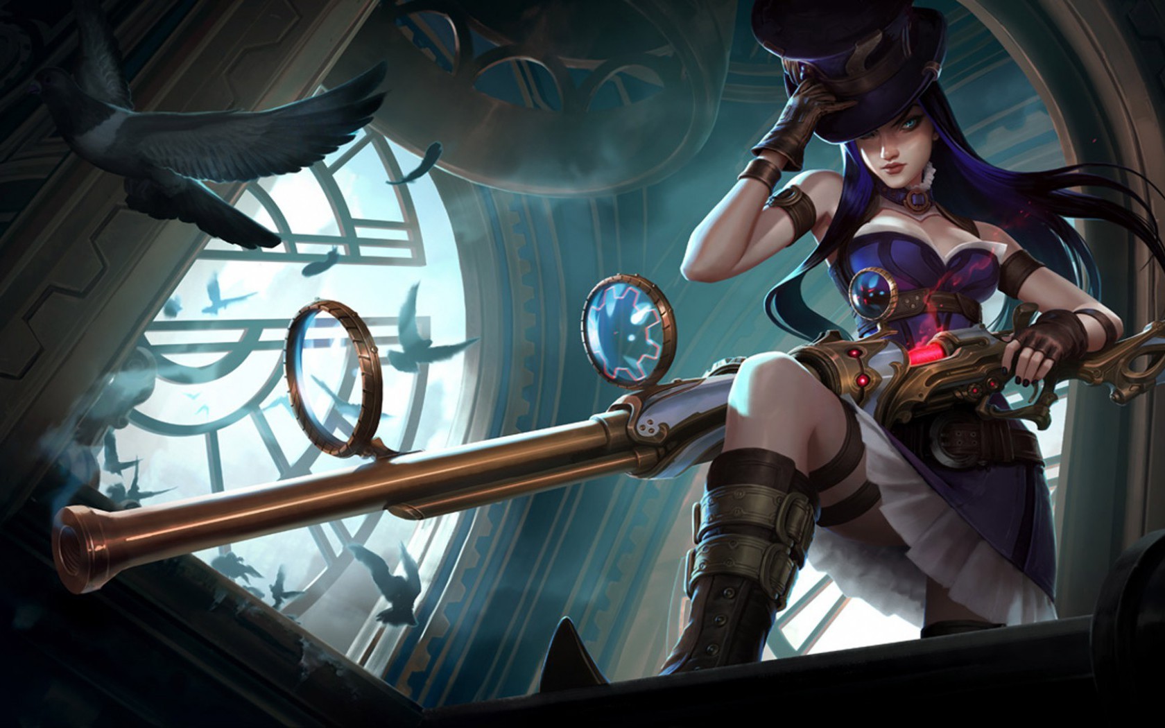 Caitlyn with her rifle and birds HD Wallpaper