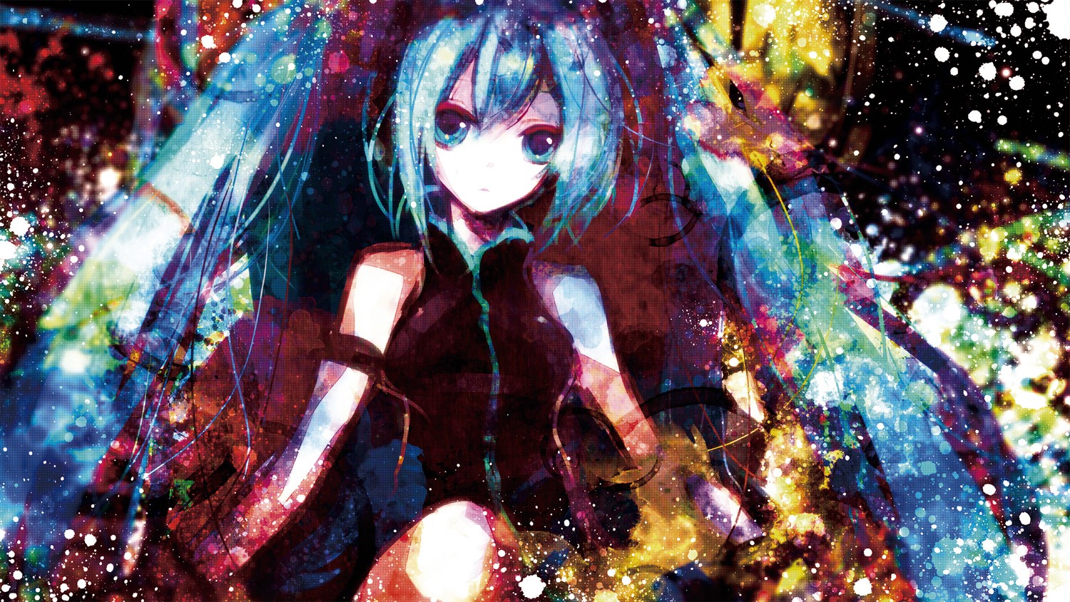 Hatsune Miku in a colorful, abstract galaxy HD Wallpaper