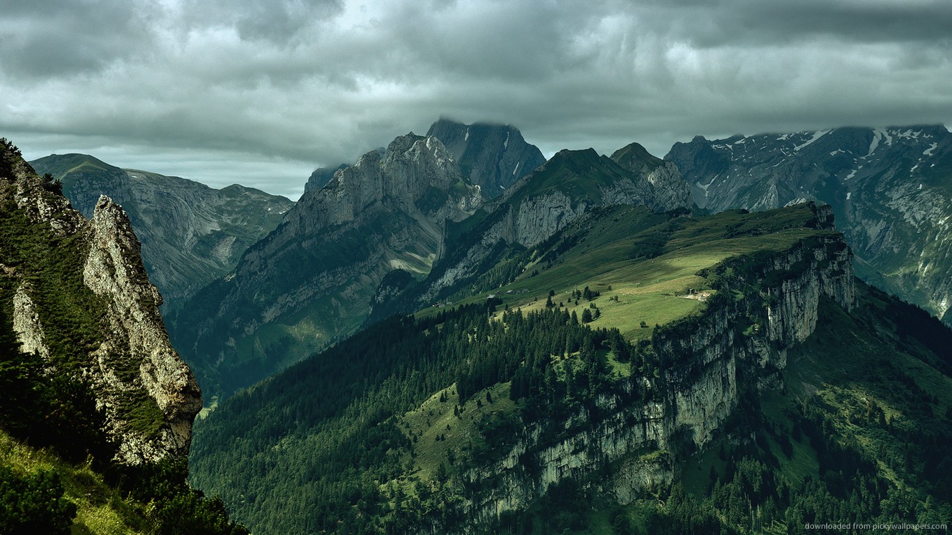 Green mountains and clouds landscape HD Wallpaper