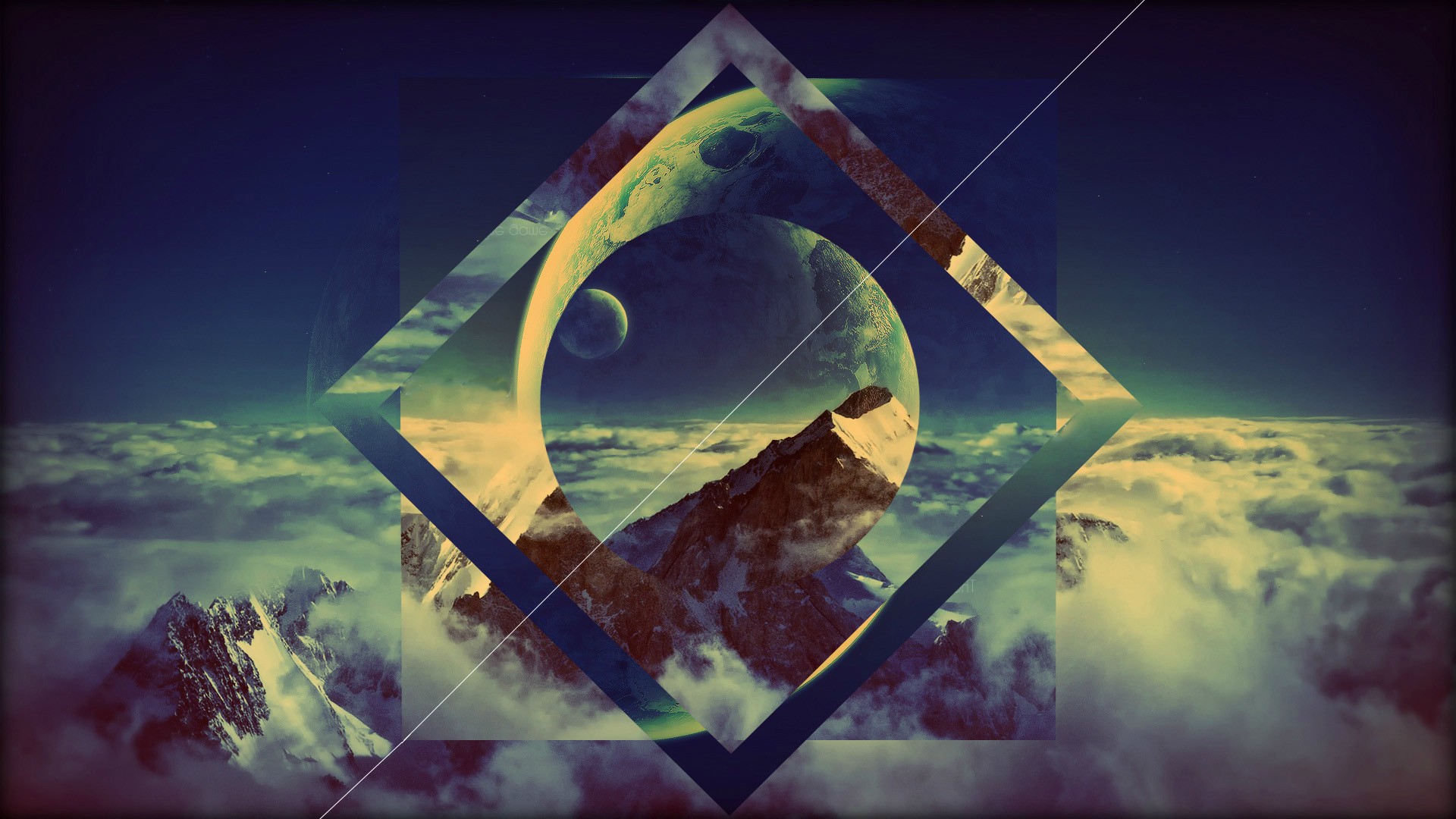 Abstract Digital Art of Planets and Mountains HD Wallpaper