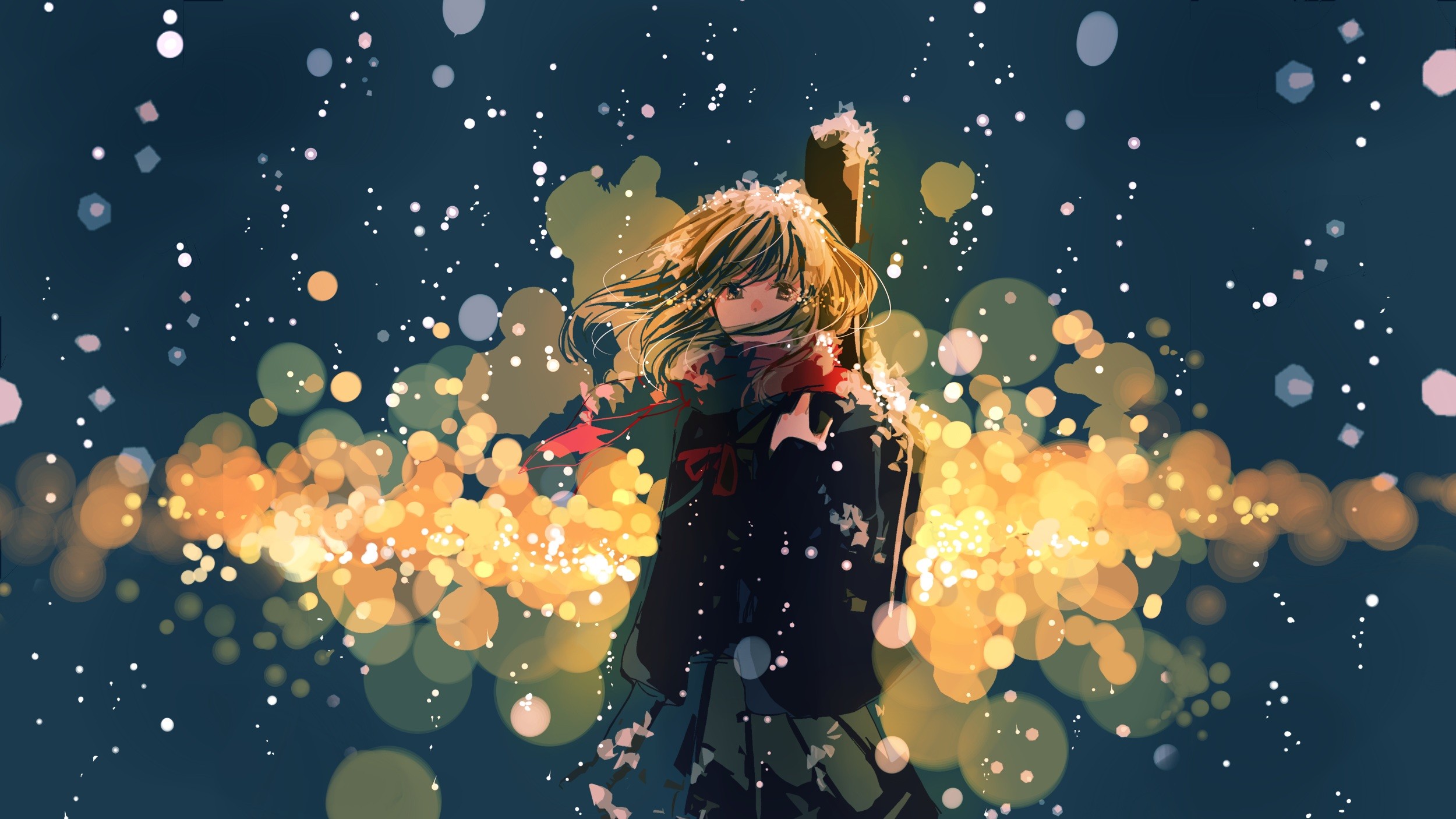 Anime girl with a guitar in the snow HD Wallpaper