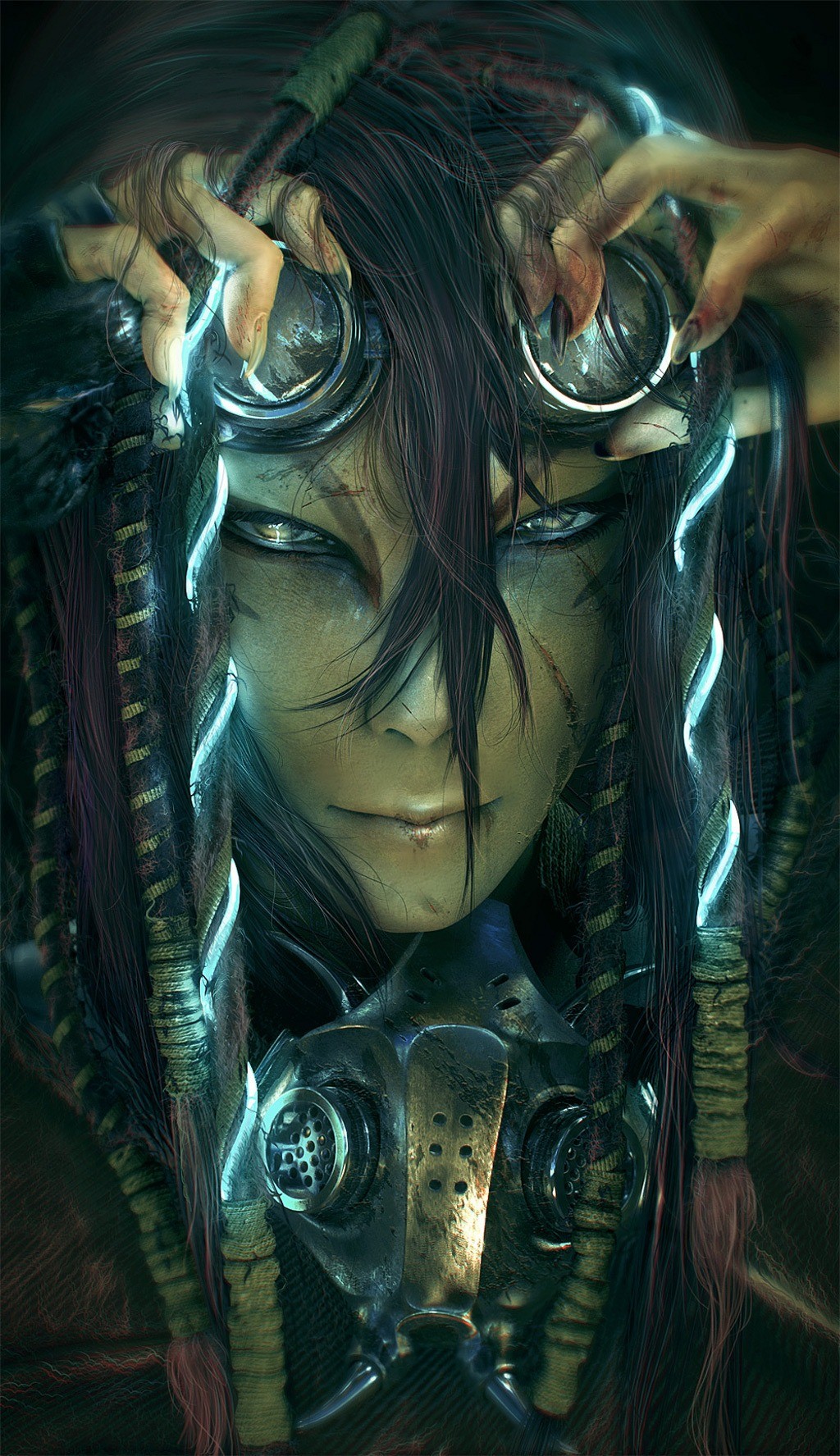 Fantasy art of a woman with goggles and mask HD Wallpaper