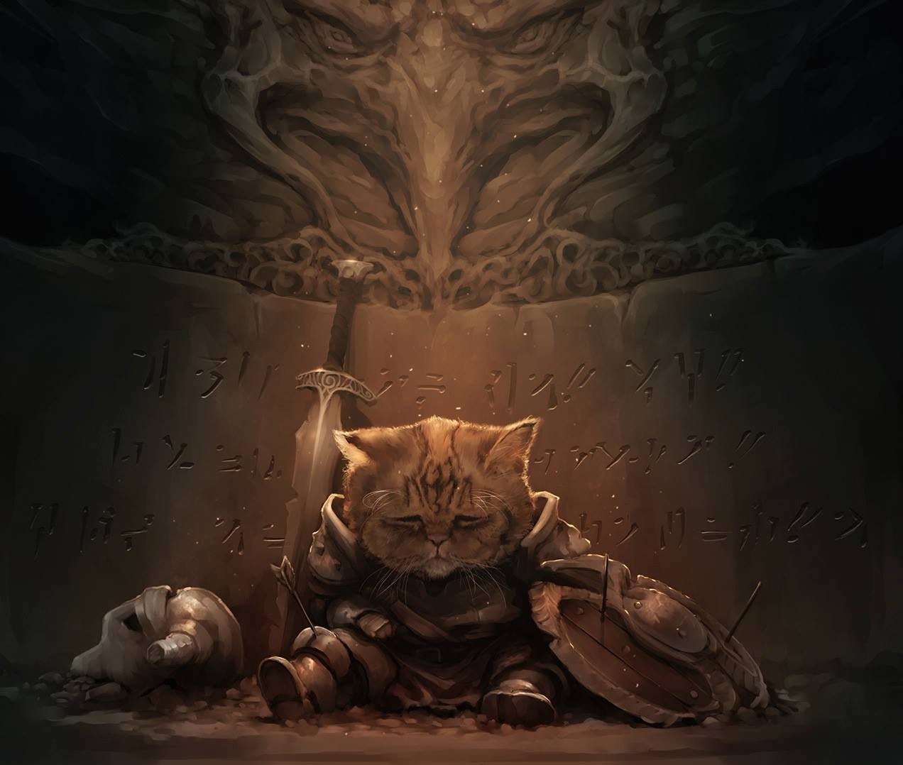 Skyrim Cat Knight with Sword and Shield HD Wallpaper