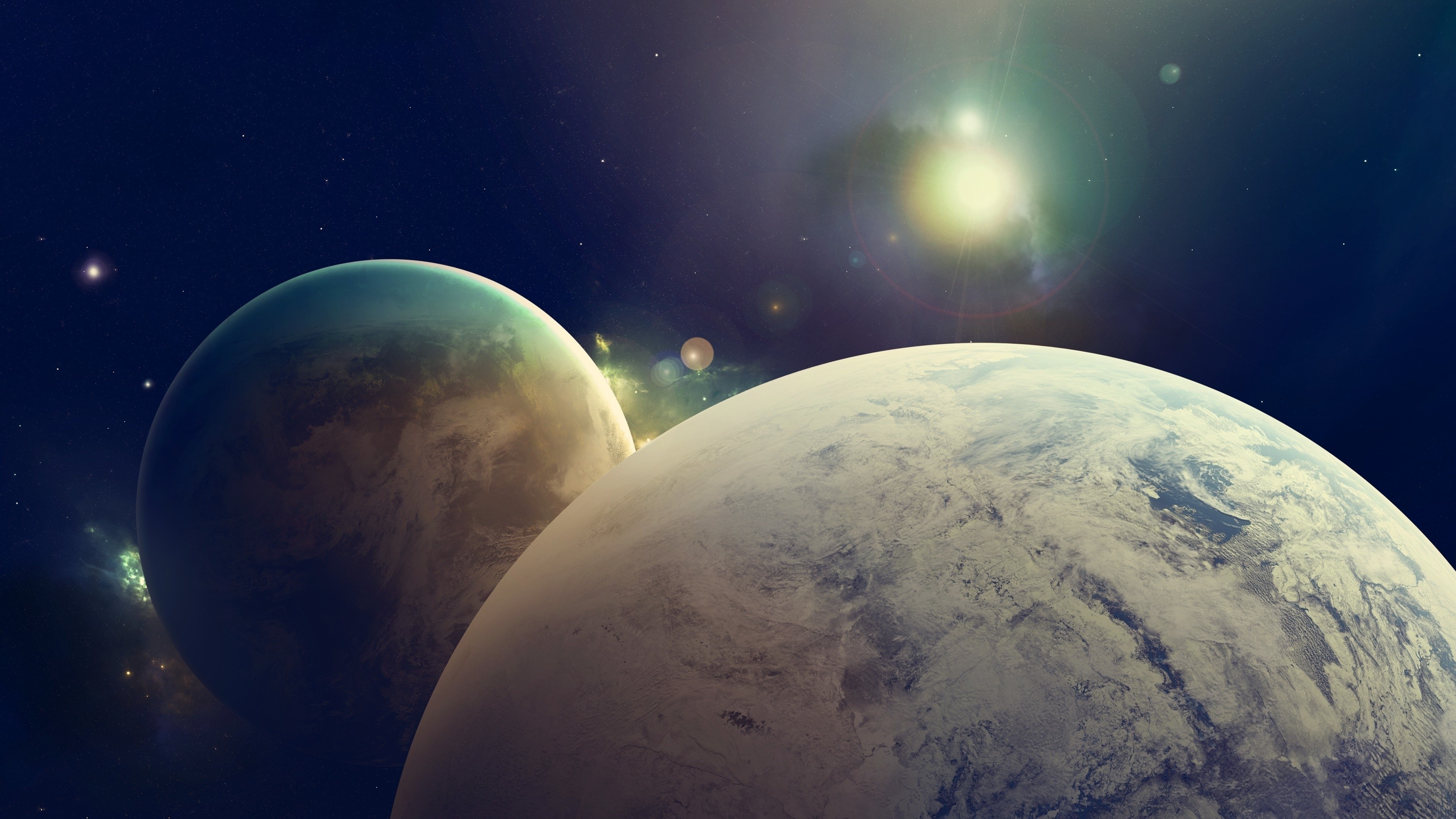 Digital art of planets in outer space HD Wallpaper