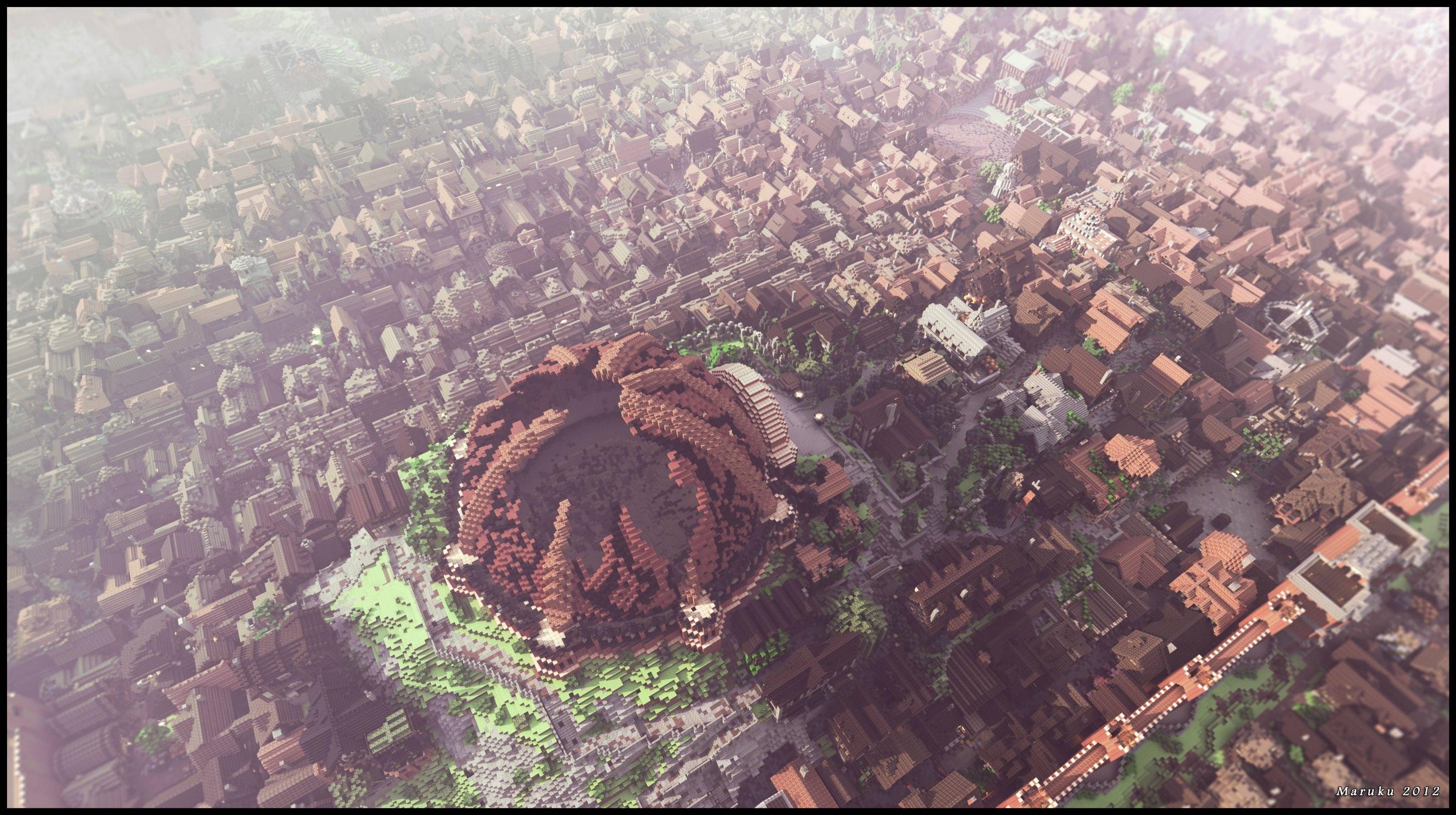 Minecraft WesterosCraft Cityscape with Central Structure HD Wallpaper
