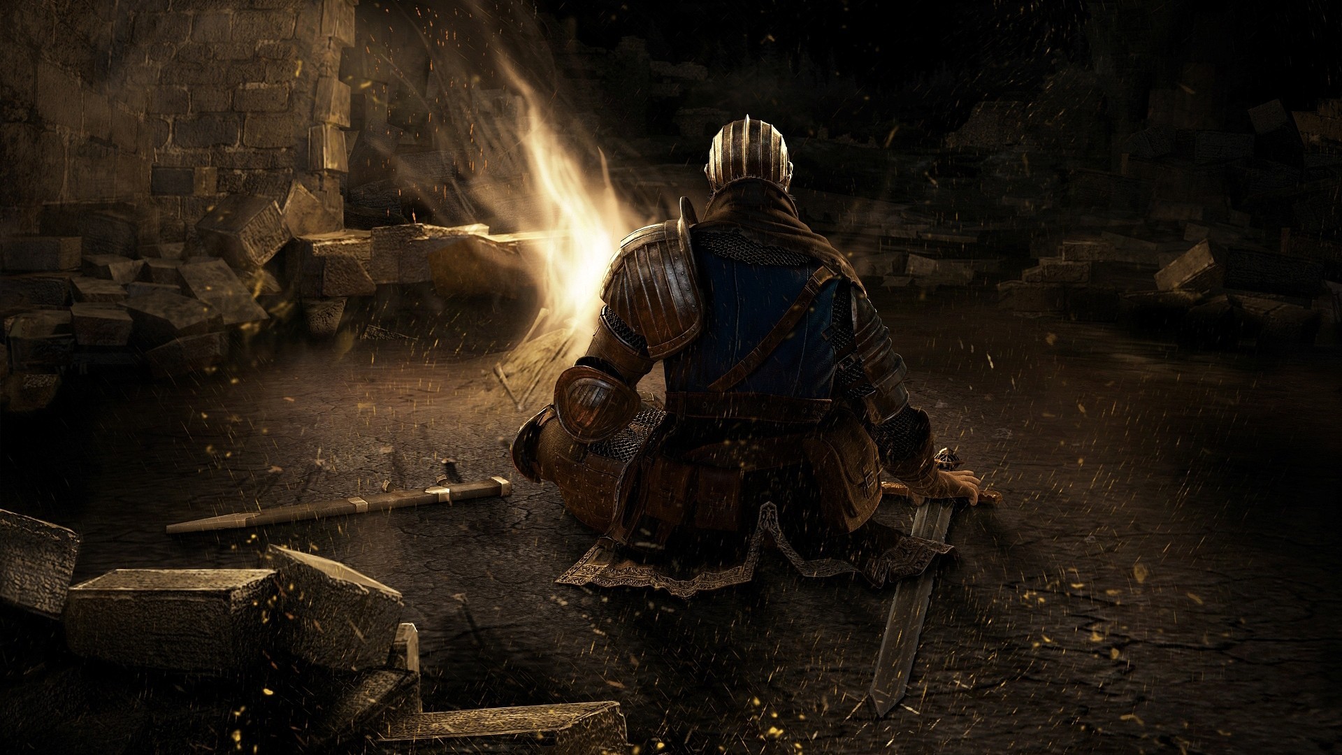 Dark Souls Knight Sitting by a Bonfire HD Wallpaper