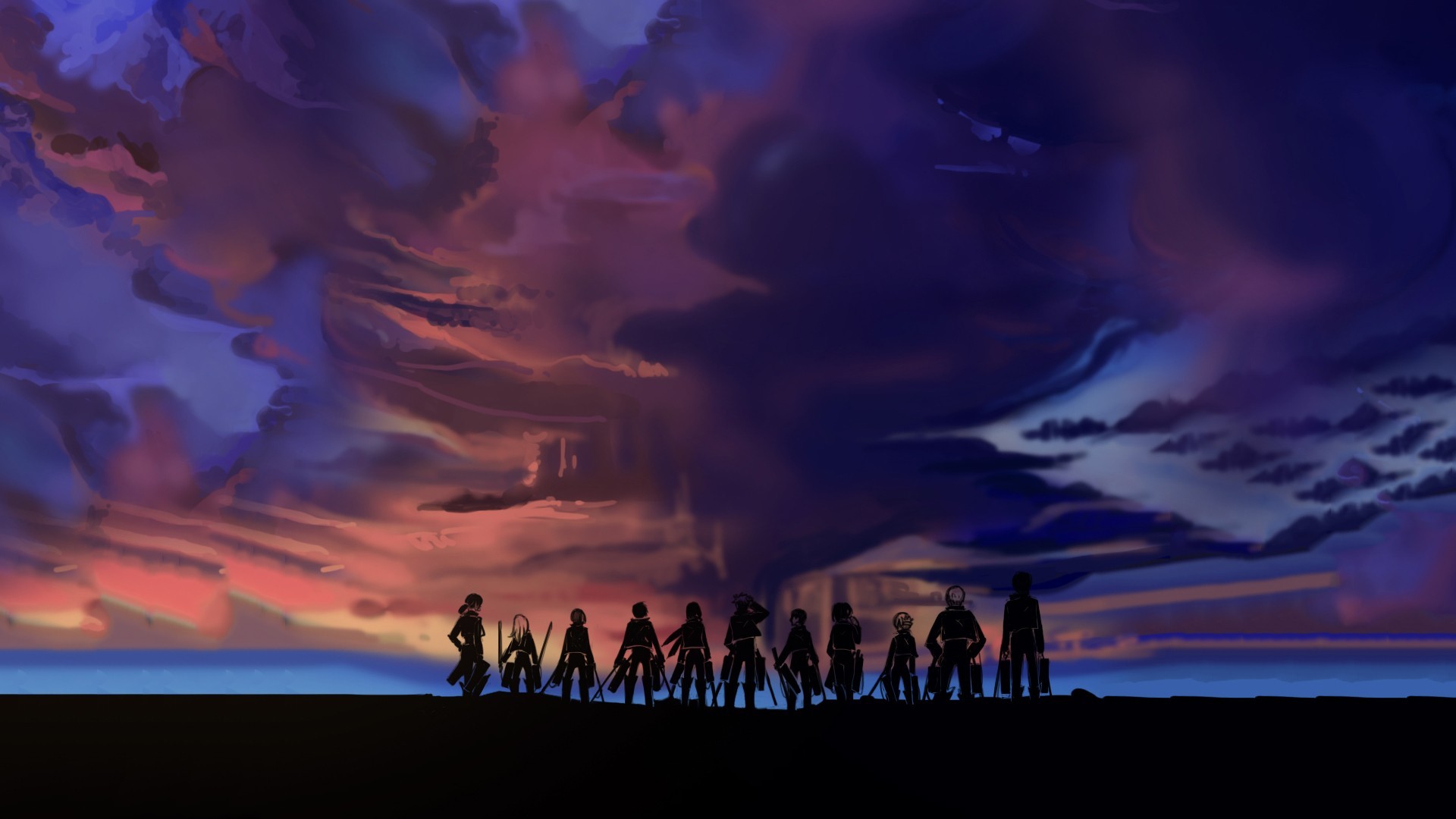 Shingeki no Kyojin characters against a dramatic sky HD Wallpaper