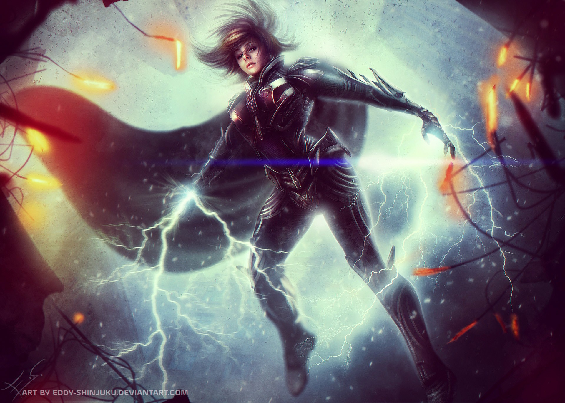 Woman in armor with lightning powers HD Wallpaper