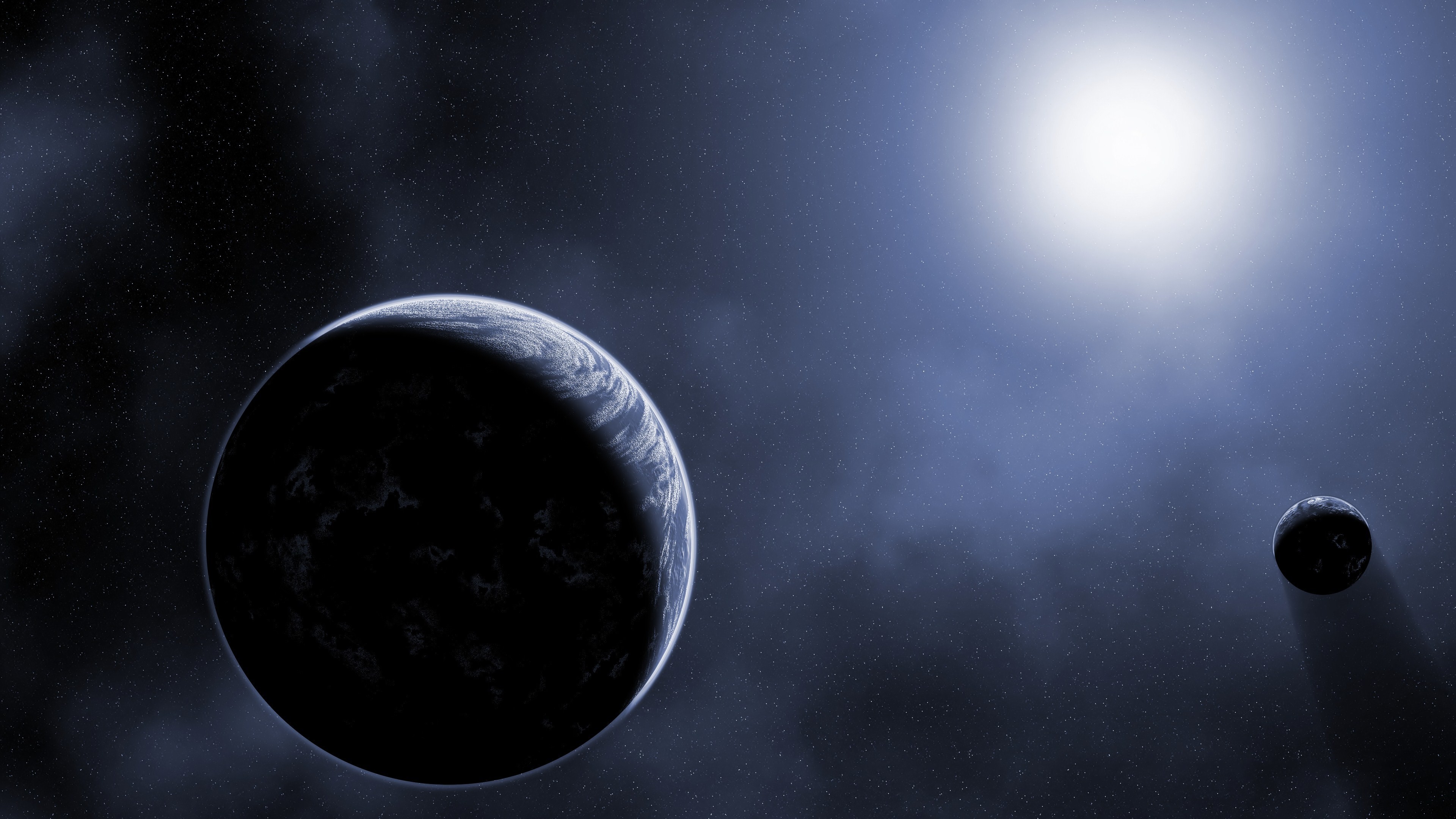 Space with planets and a bright sun HD Wallpaper