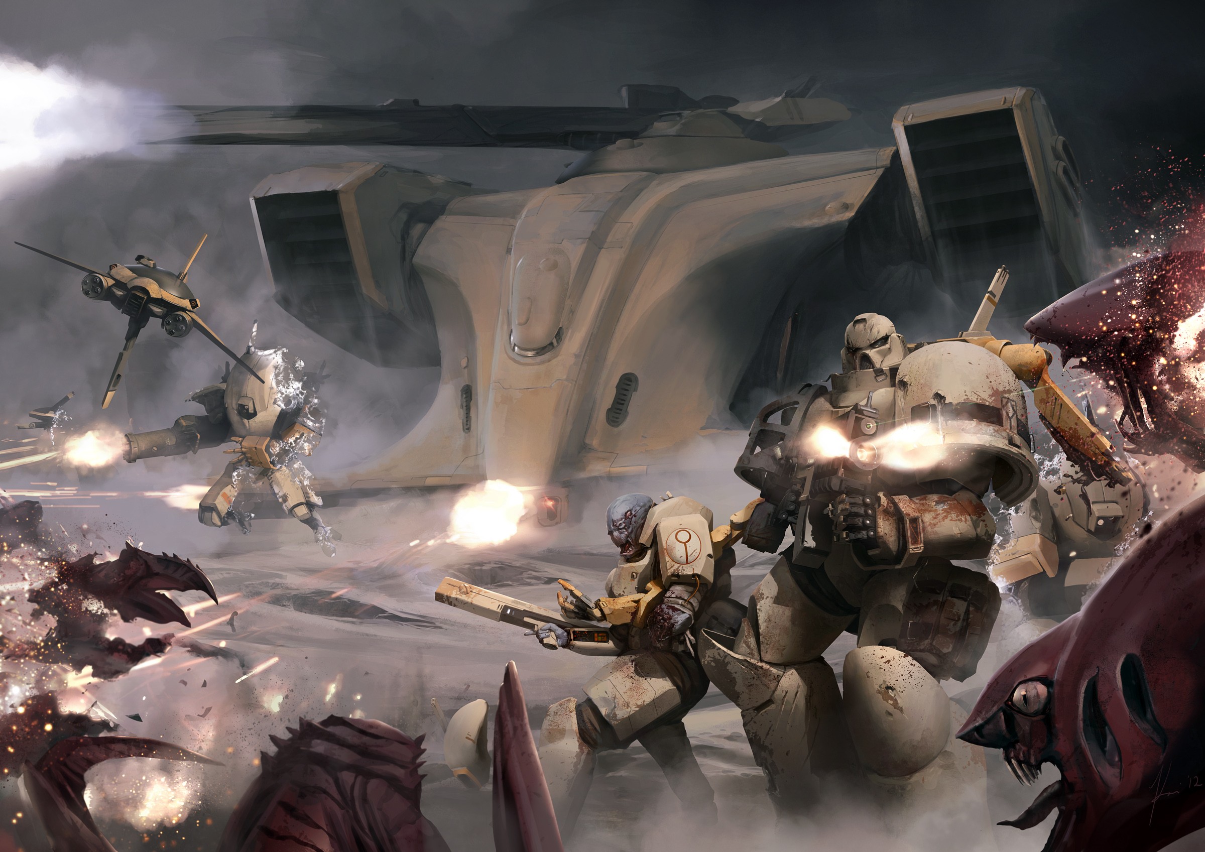 Warhammer 40,000: Tau forces in battle HD Wallpaper