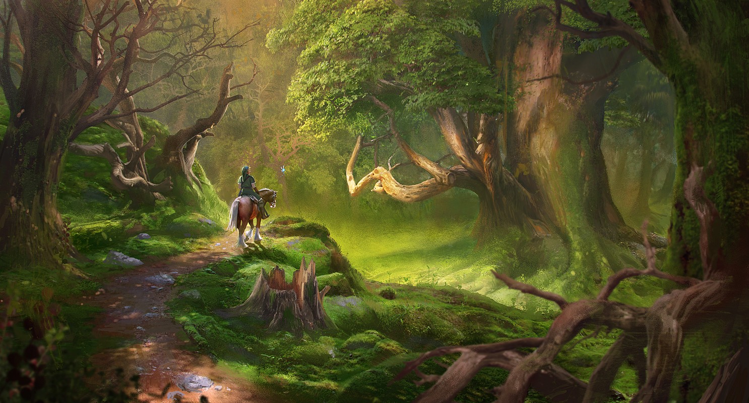 Link riding a horse in the Lost Woods HD Wallpaper