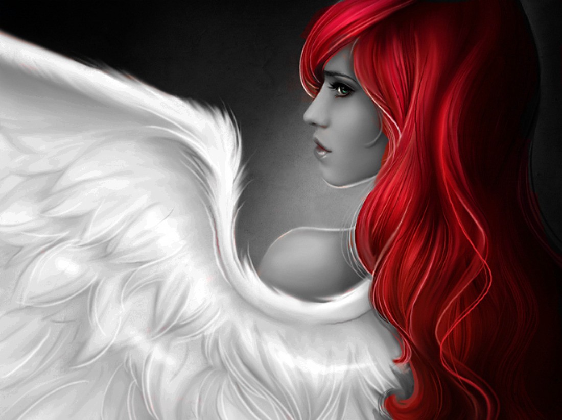 angel, fantasy art, fantasy girl, long hair, redhead HD Wallpaper