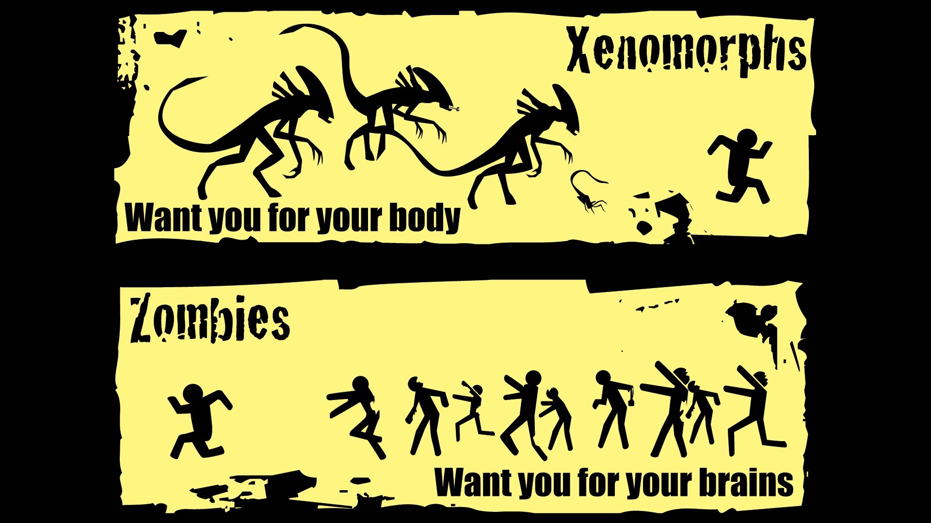 Xenomorphs and Zombies: Want your body or brains HD Wallpaper