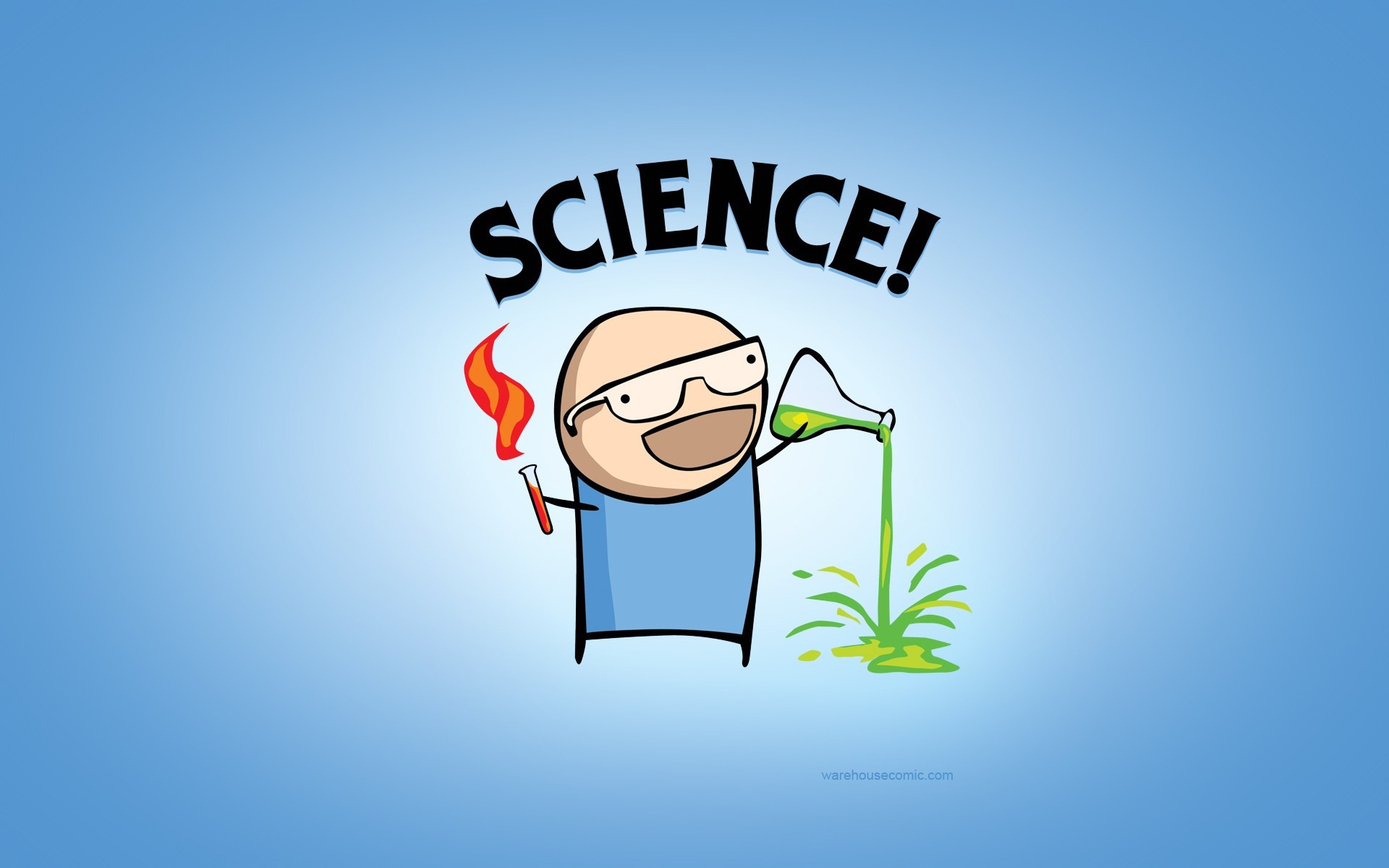 Cartoon scientist pouring green liquid from flask HD Wallpaper