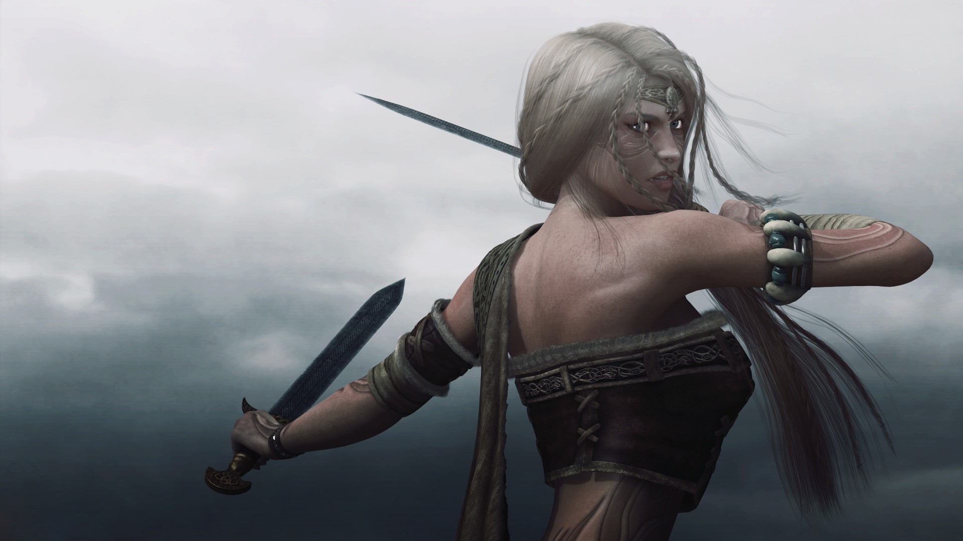 Fantasy warrior woman with two swords HD Wallpaper