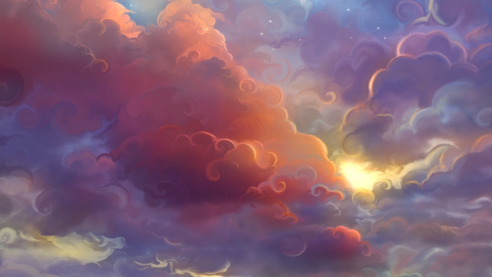 Sunlight filtering through colorful clouds HD Wallpaper