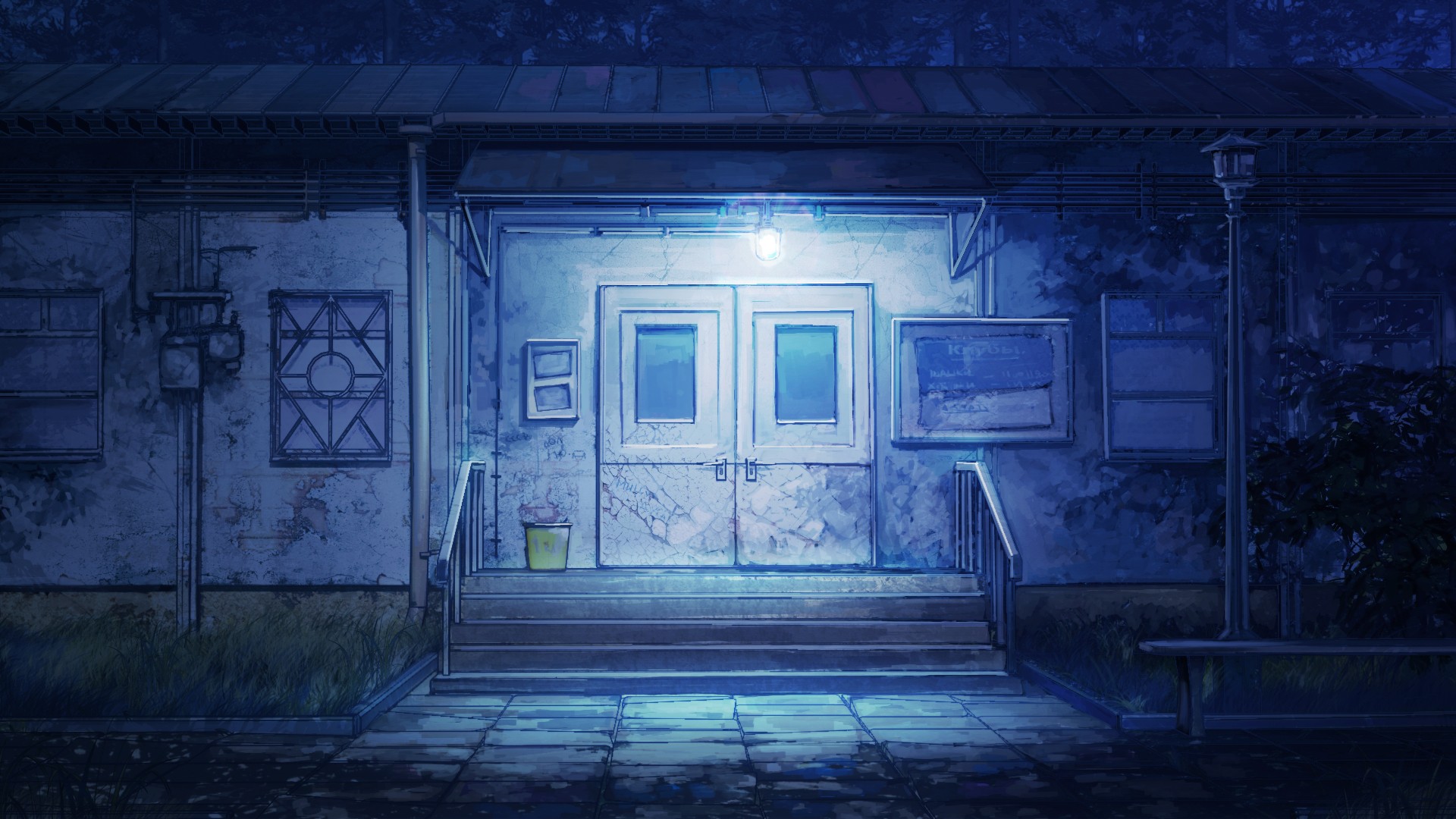 Everlasting Summer building entrance at night HD Wallpaper