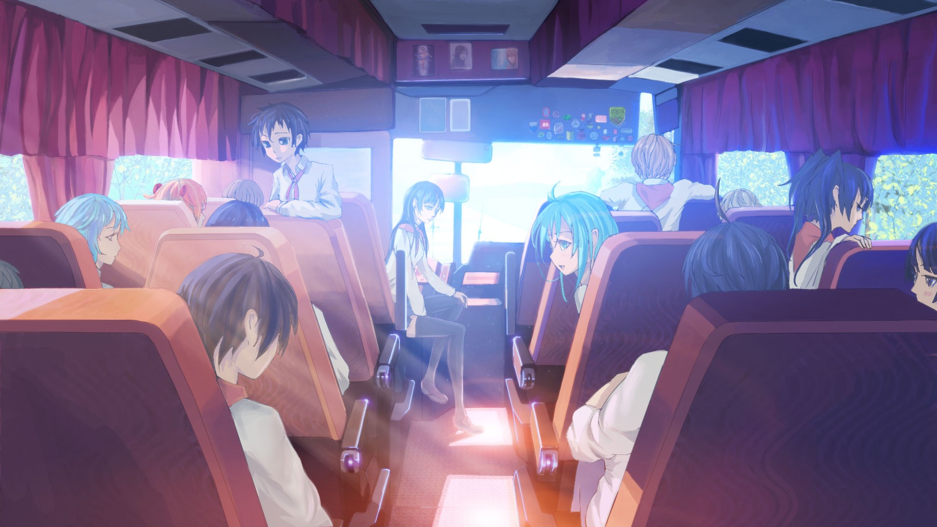 Everlasting Summer schoolboys and schoolgirl on a bus HD Wallpaper