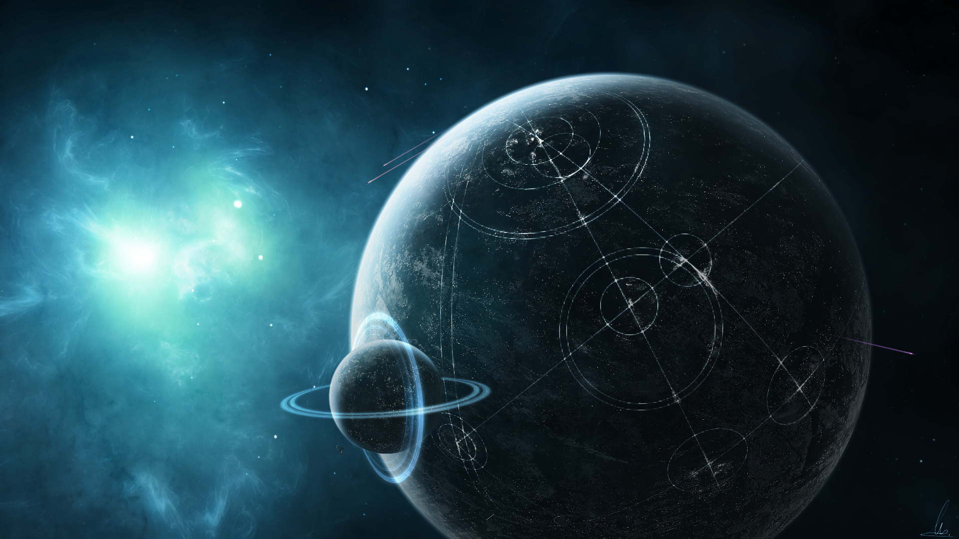 Digital art of planets and nebulae in space HD Wallpaper