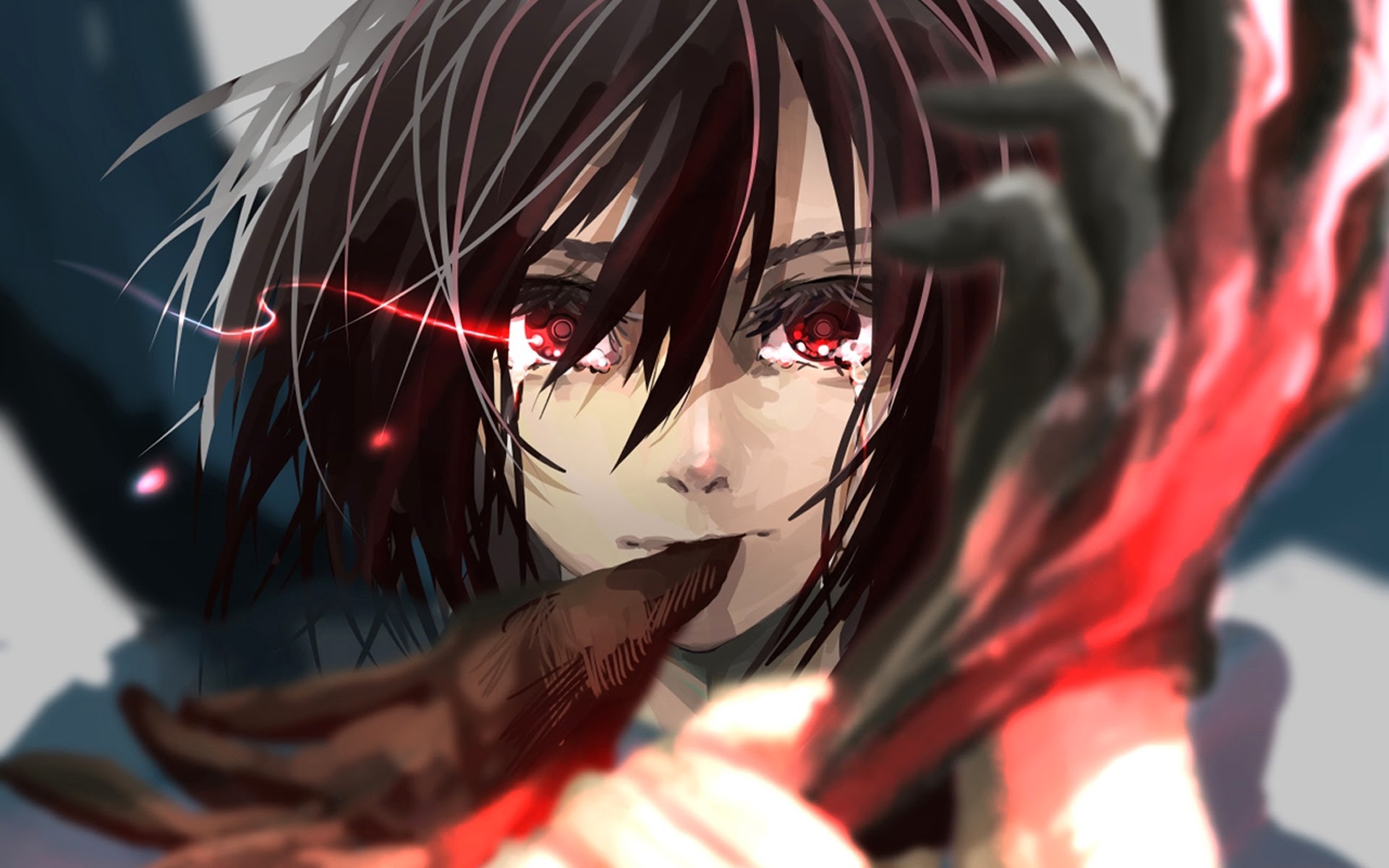 Mikasa Ackerman with red glowing hand HD Wallpaper