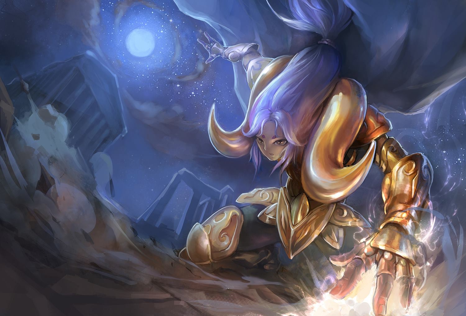 Aries Mu from Saint Seiya in a cosmic setting HD Wallpaper