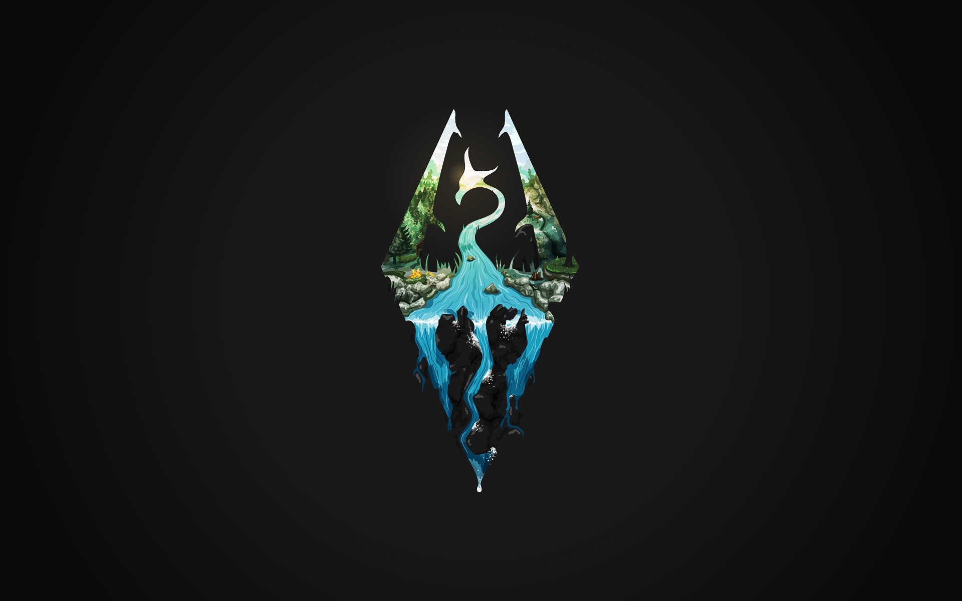 The Elder Scrolls V: Skyrim Logo with Landscape HD Wallpaper