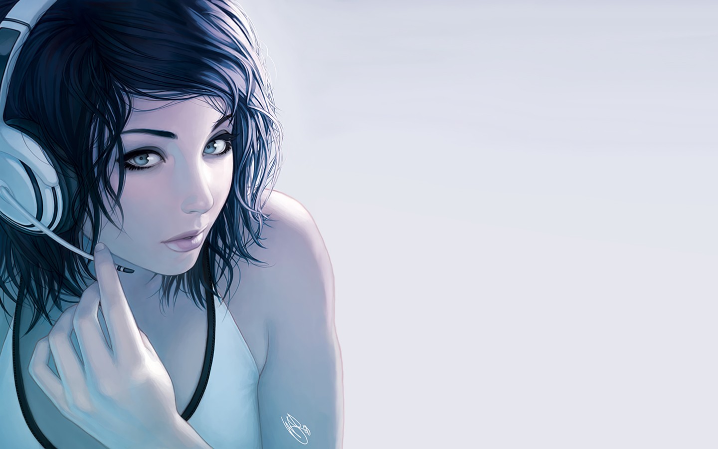 Anime girl with headphones looking at the camera HD Wallpaper