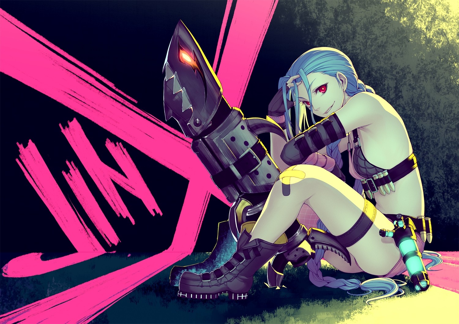 Jinx from League of Legends with Fishbones HD Wallpaper