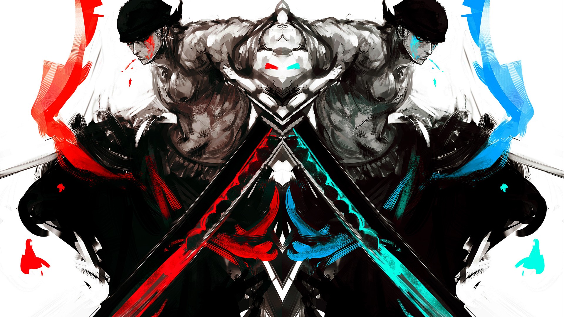 Roronoa Zoro with Red and Blue Swords HD Wallpaper
