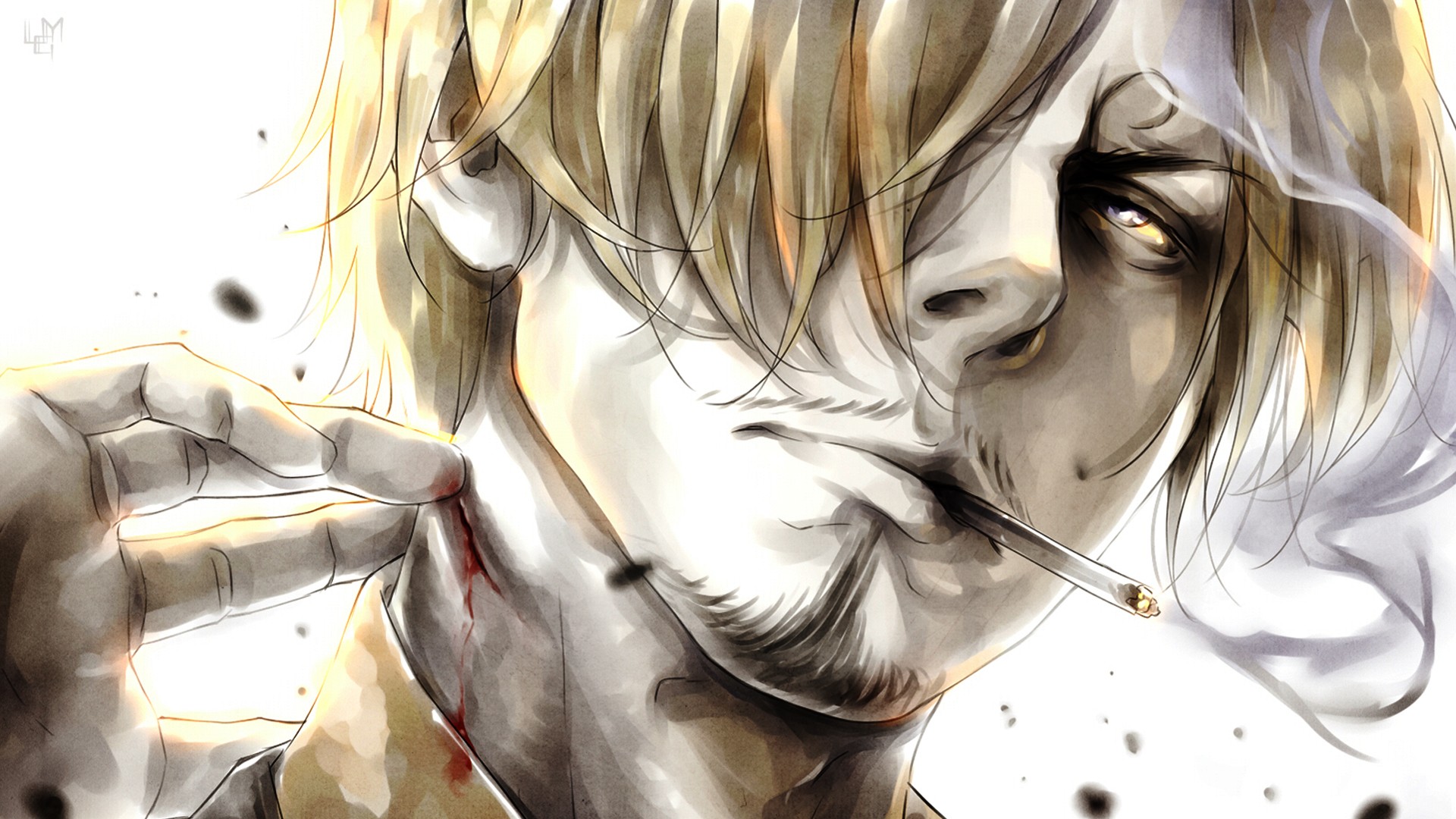 Sanji from One Piece smoking with blood on his neck HD Wallpaper