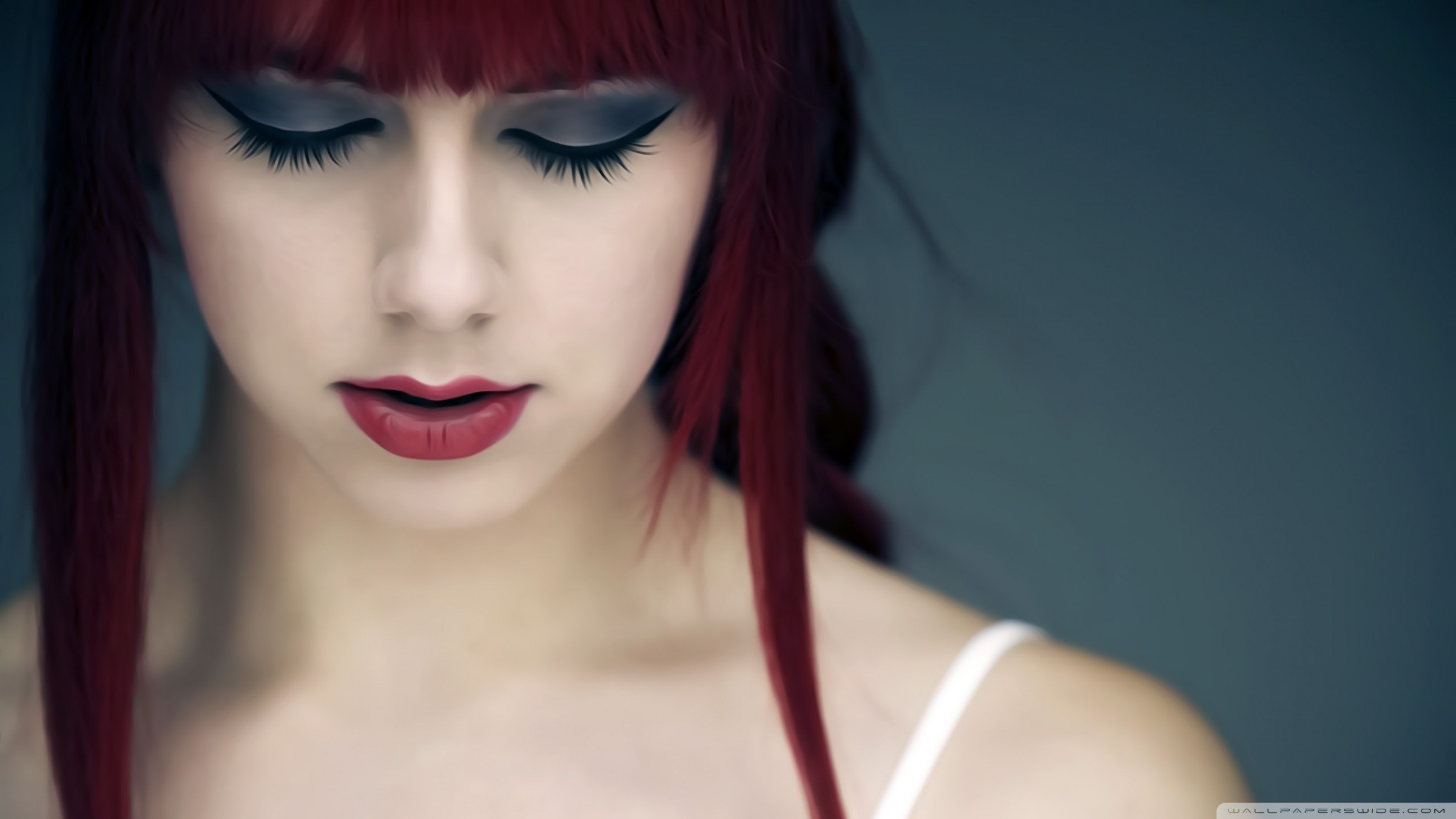 Woman with red hair and makeup HD Wallpaper