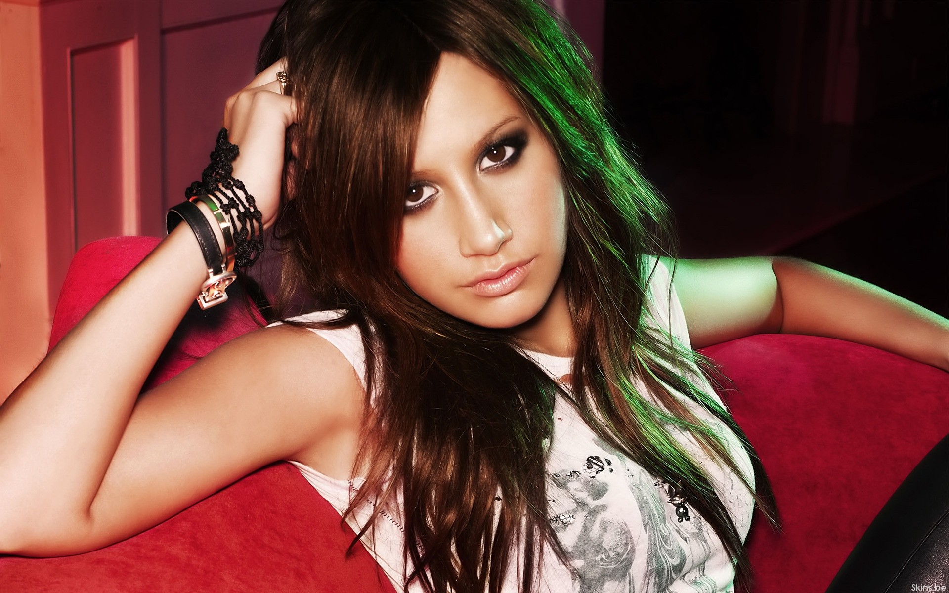 Ashley Tisdale with long brown hair and bracelets HD Wallpaper